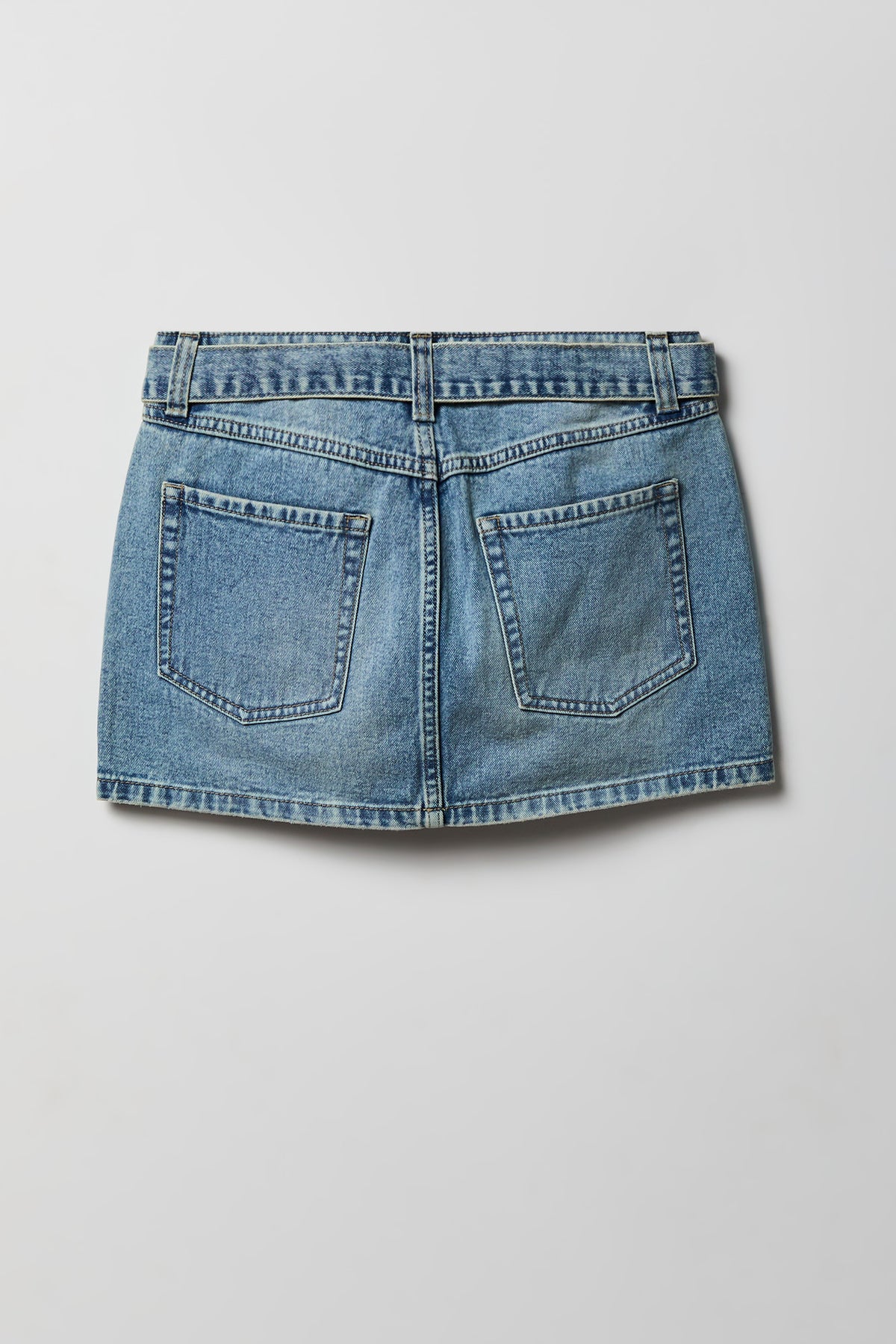 Alt View 5. Denim Belted Mini Skirt - Medium Blue