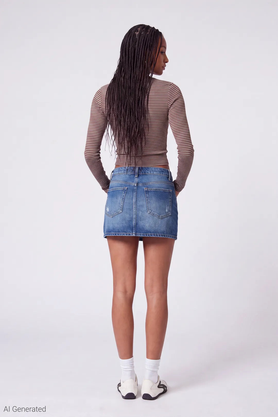 Alt View 2. Denim Belted Mini Skirt - Medium Blue - Shot2 Back - 1333x2000 - Medium Blue