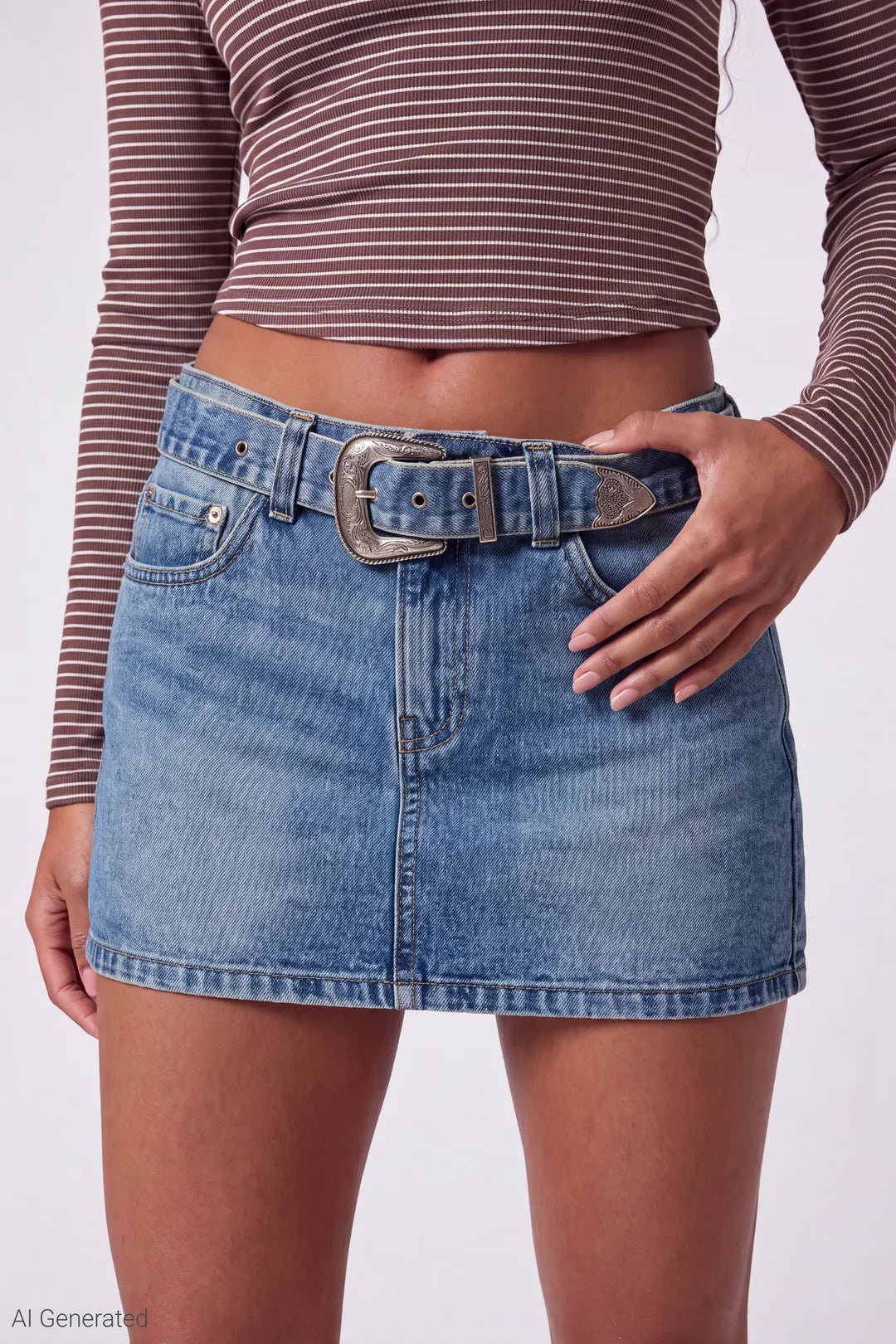 Alt View 3. Denim Belted Mini Skirt - Medium Blue - Shot3 Hero - 1333x2000 - Medium Blue