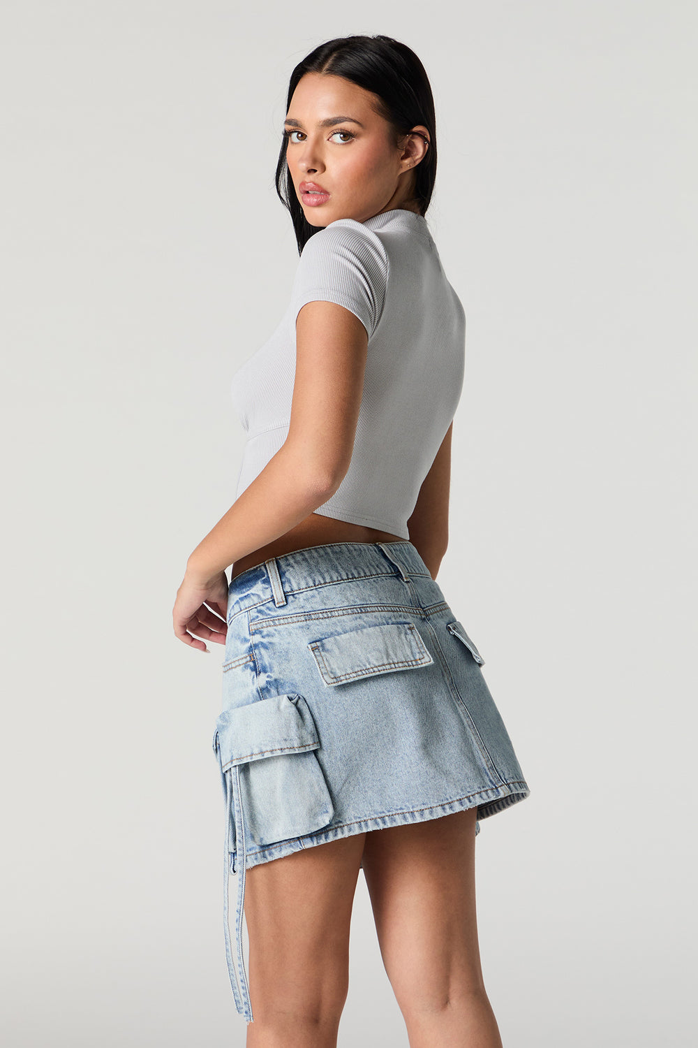 Denim Triple Pocket Cargo Mini Skirt Denim Triple Pocket Cargo Mini Skirt 2