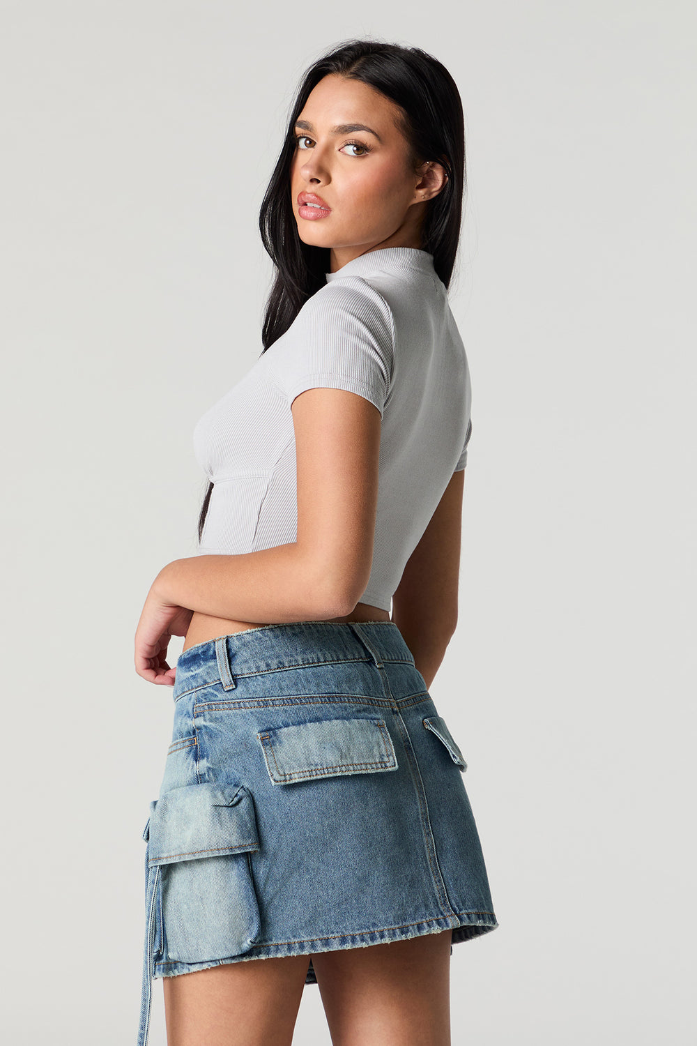 Denim Triple Pocket Cargo Mini Skirt Denim Triple Pocket Cargo Mini Skirt 5