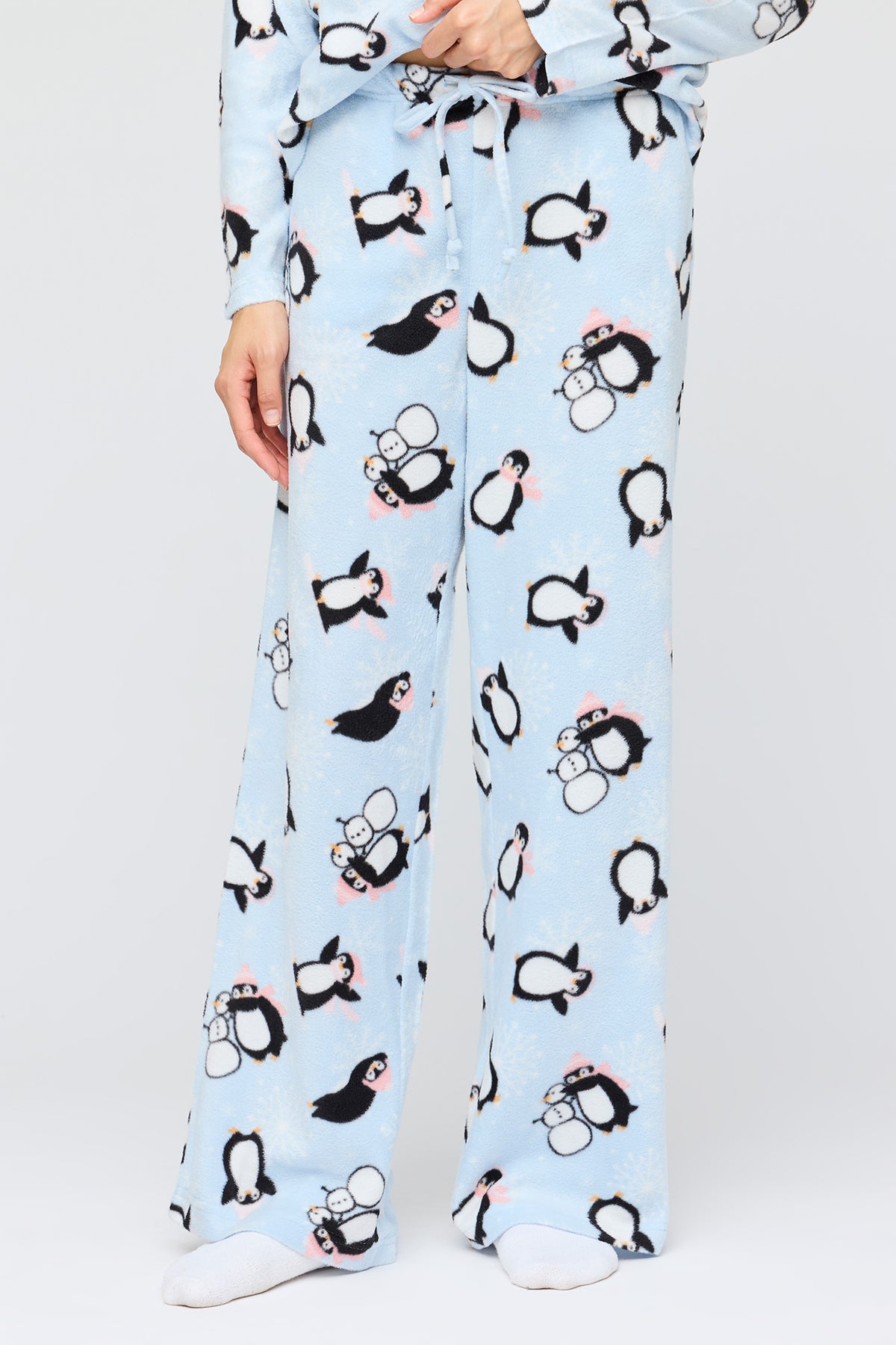 Alt View 3. Plush Button-Up Top & Pant Pajama Set - Light Blue