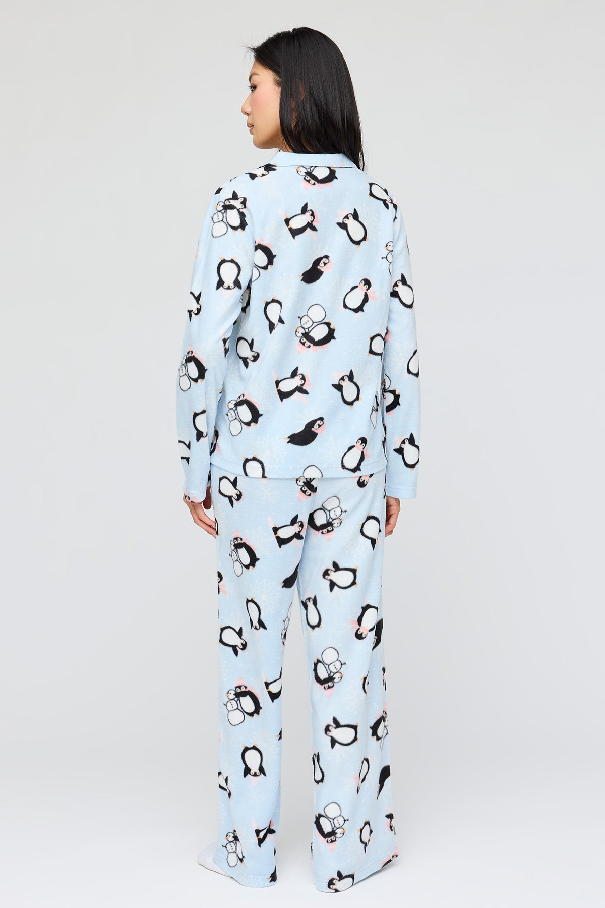 Alt View 4. Plush Button-Up Top & Pant Pajama Set - Light Blue