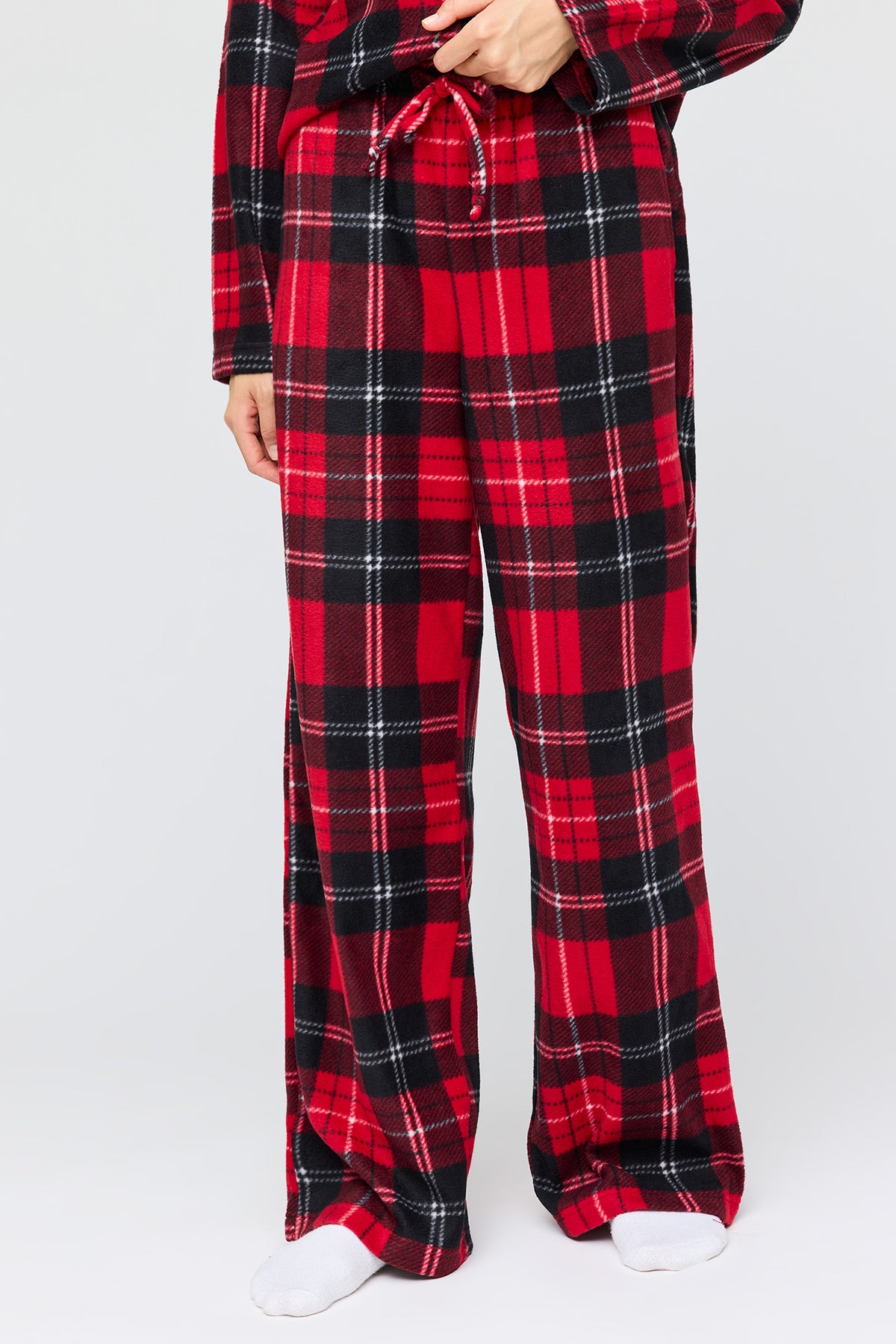 Alt View 3. Plush Button-Up Top & Pant Pajama Set - Red