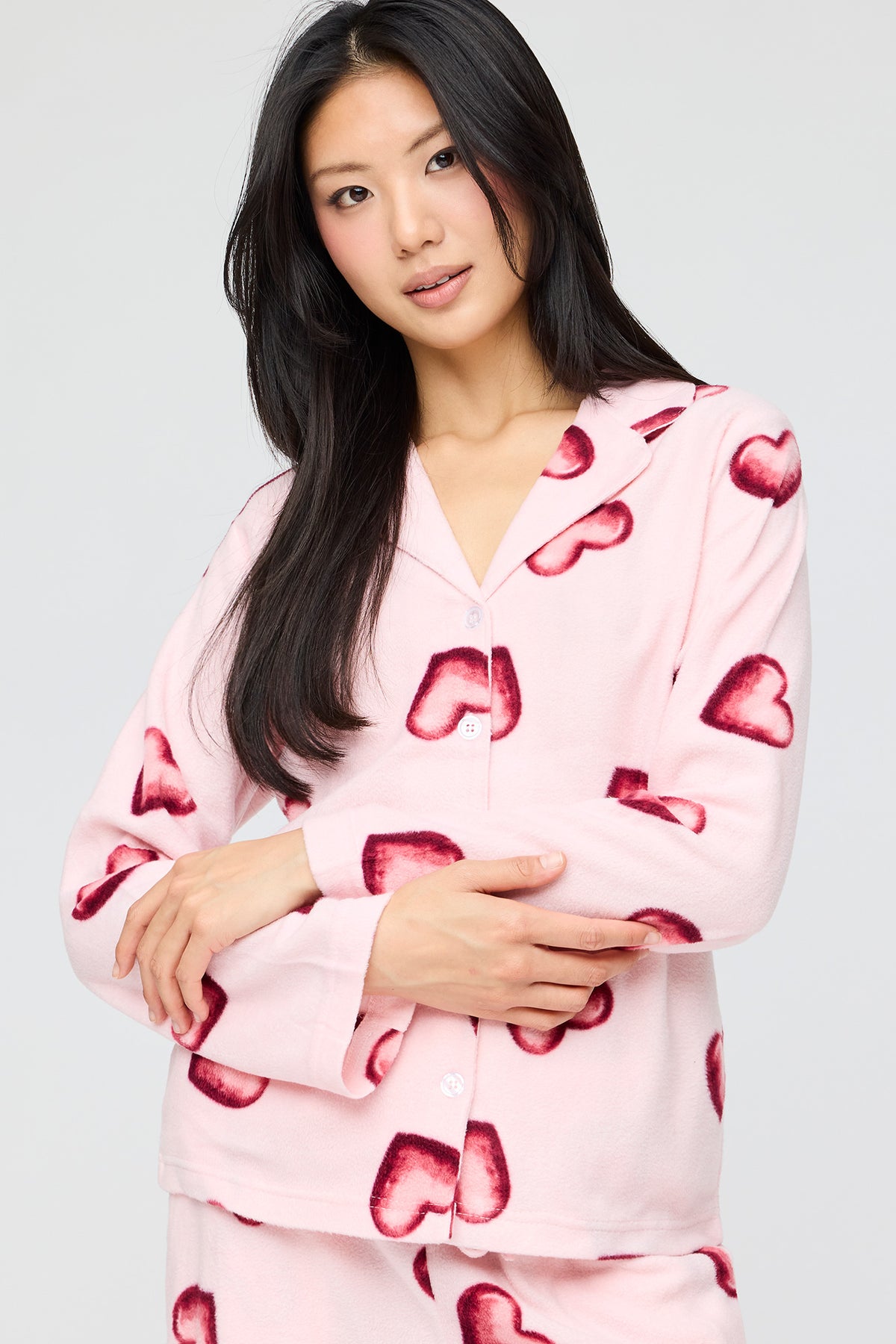 Alt View 2. Plush Button-Up Top & Pant Pajama Set - Pink