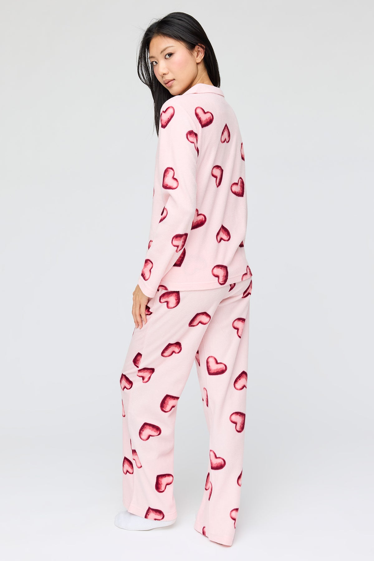 Alt View 4. Plush Button-Up Top & Pant Pajama Set - Pink