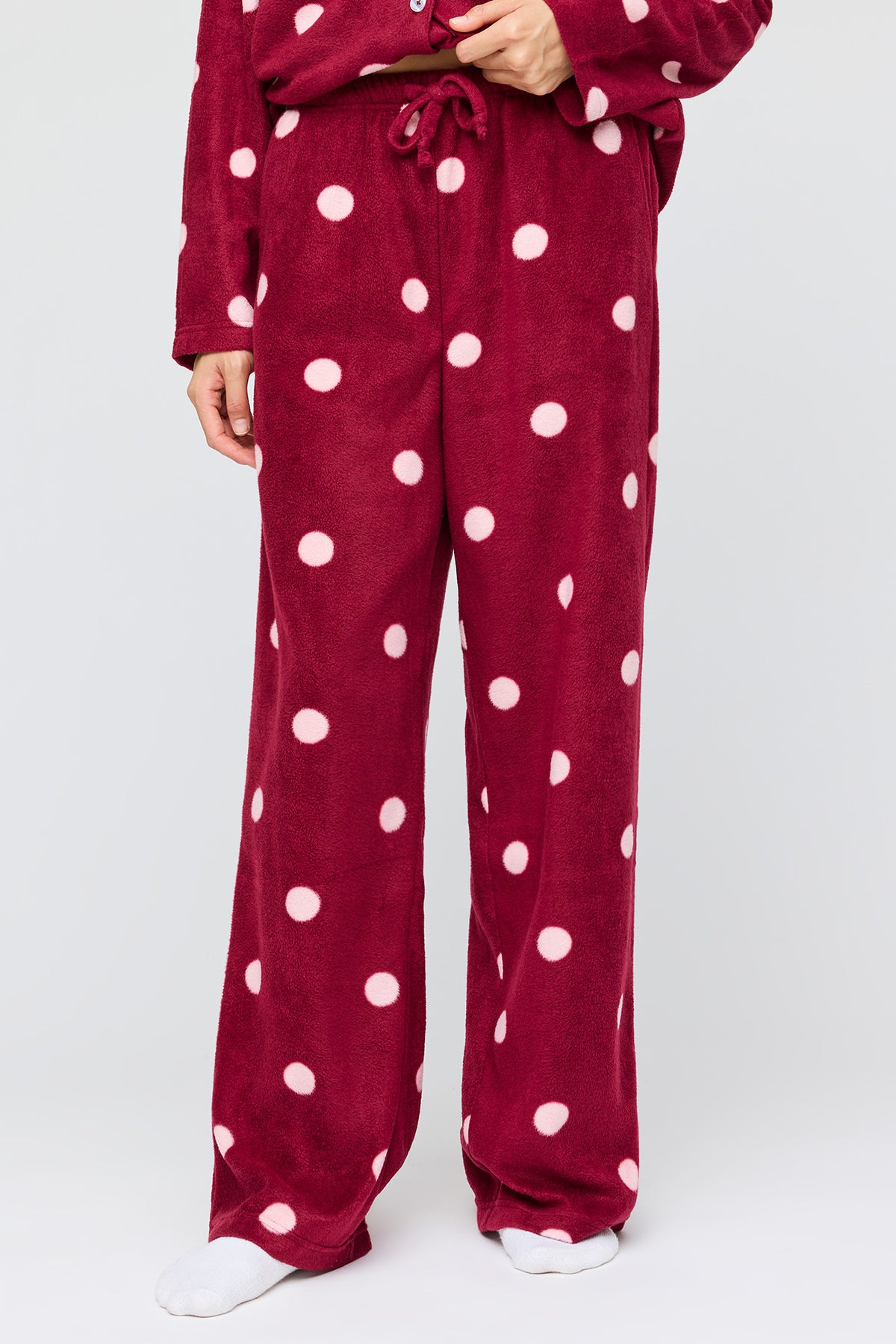 Alt View 3. Plush Button-Up Top & Pant Pajama Set - Burgundy