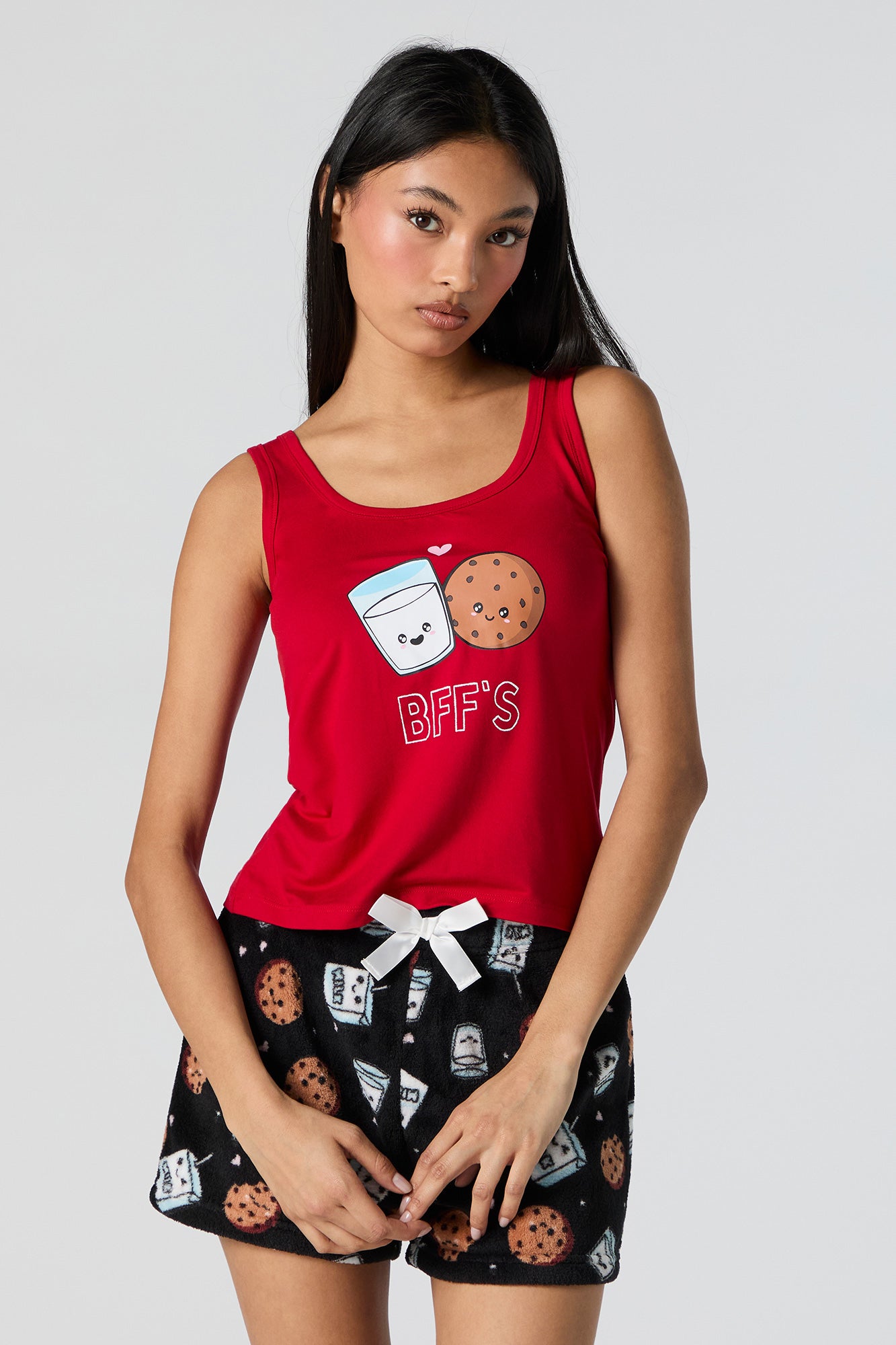 Graphic Tank and Plush Short 2 Piece Pajama Set