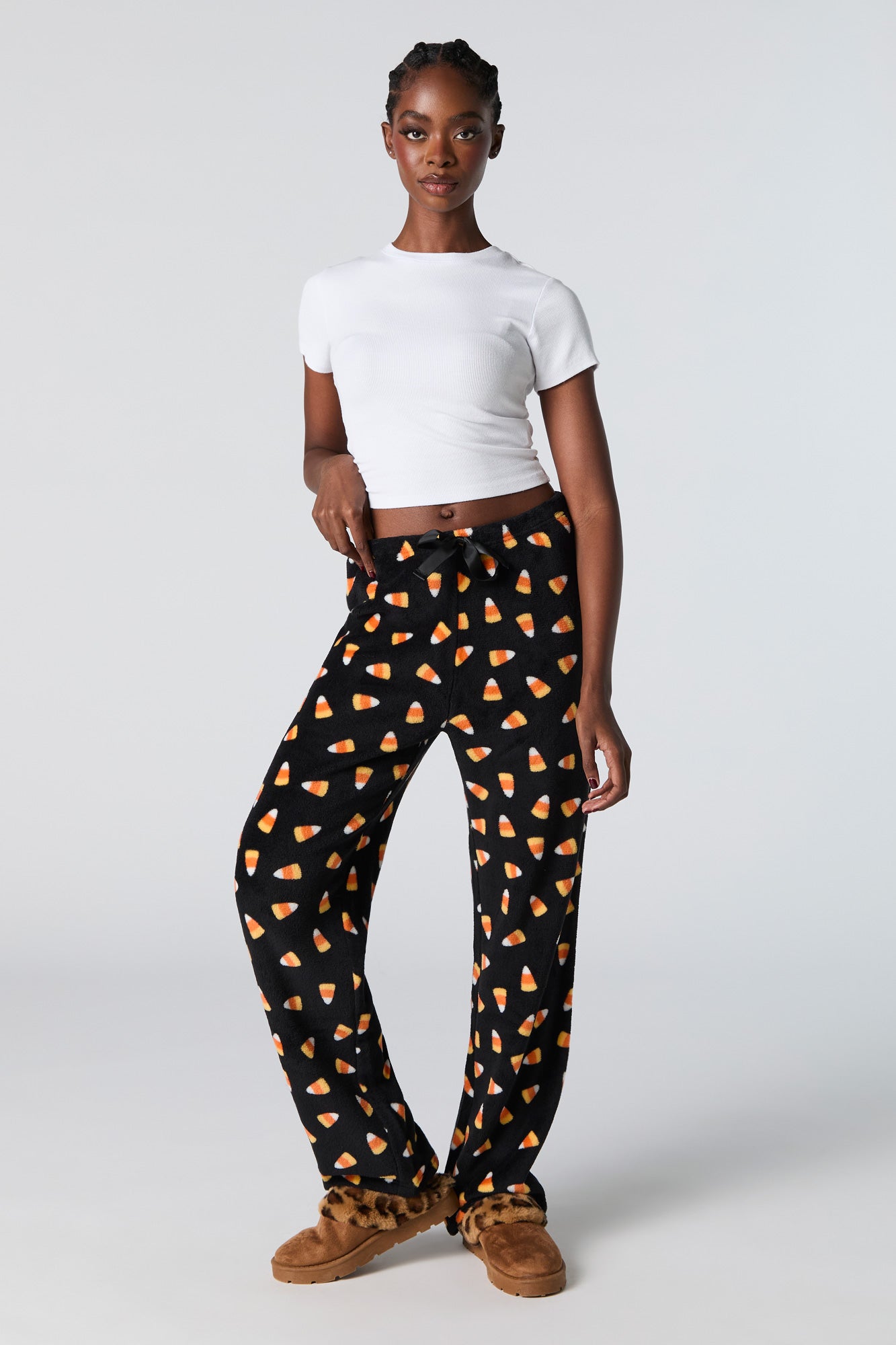 Halloween Printed Plush Pajama Pant - Black