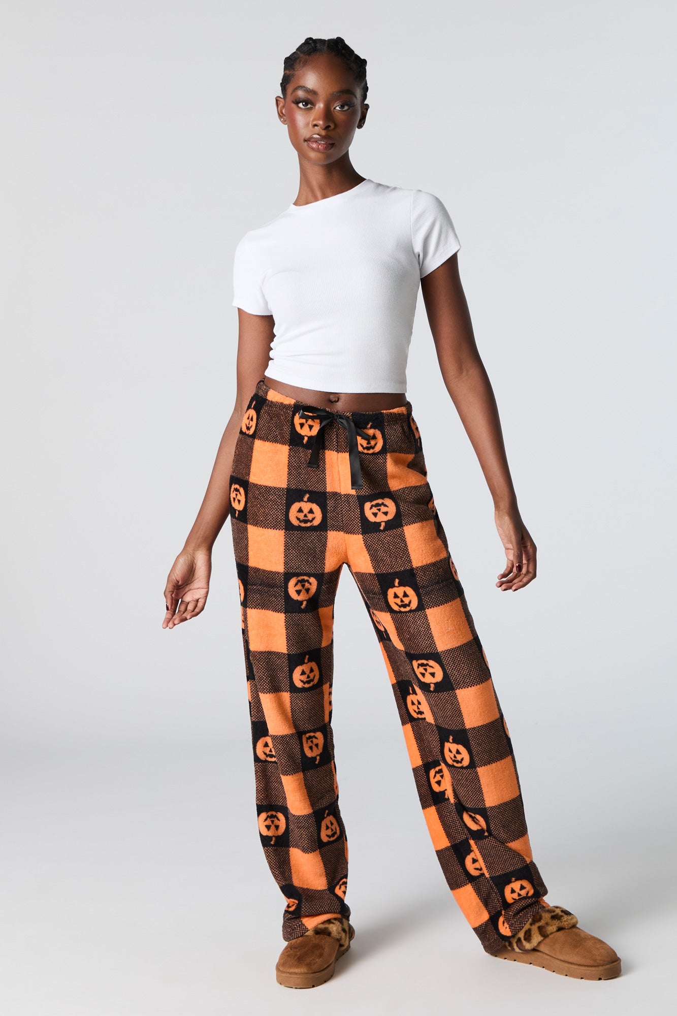 Halloween Printed Plush Pajama Pant - Orange