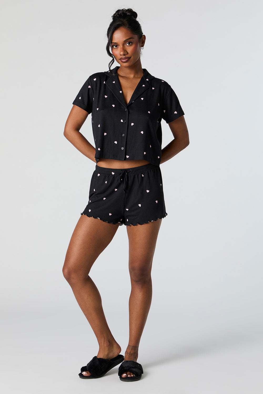 Printed Button-Up Top and Short 2 Piece Pajama Set Printed Button-Up Top and Short 2 Piece Pajama Set 6