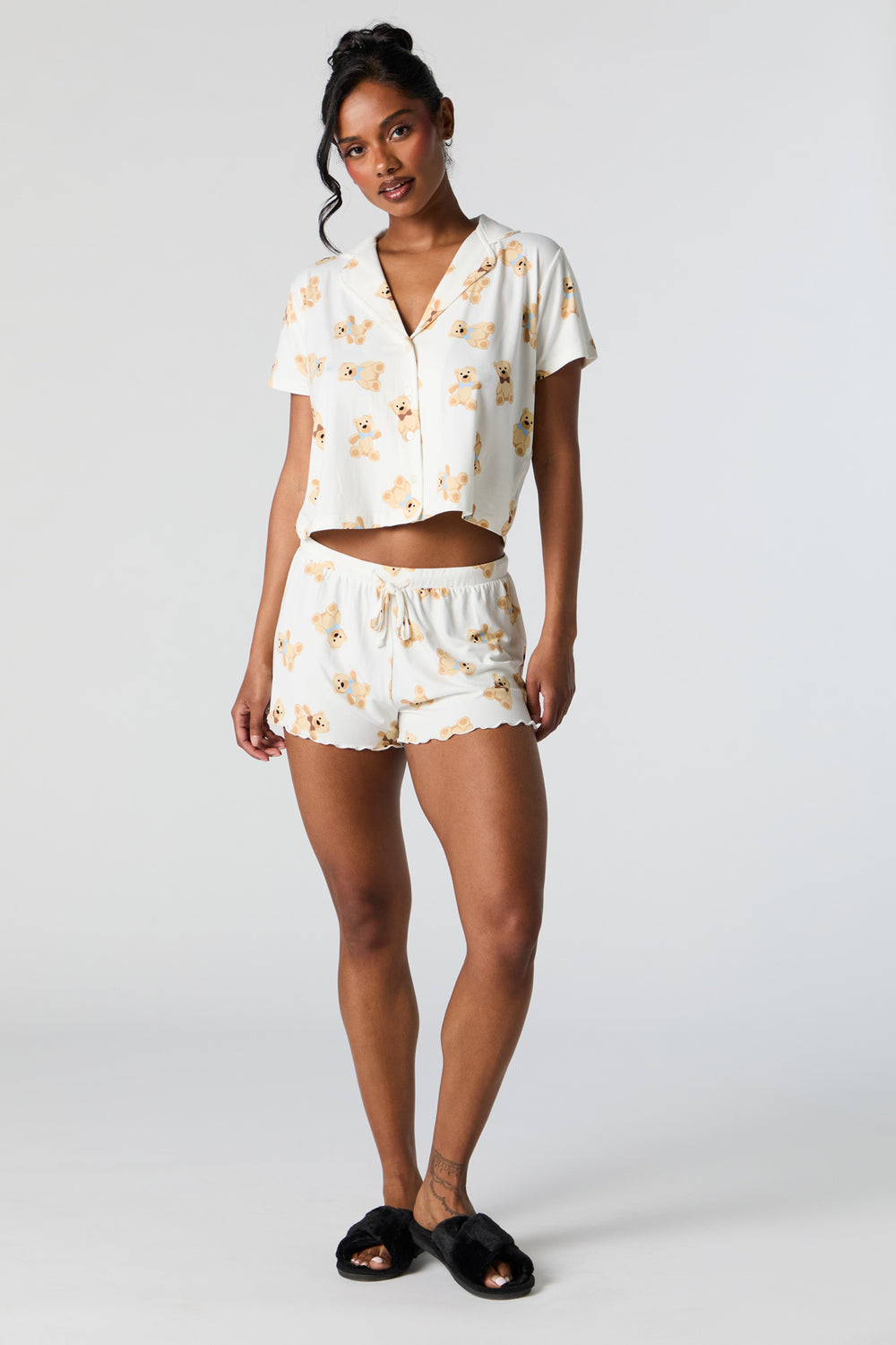 Printed Button-Up Top and Short 2 Piece Pajama Set Printed Button-Up Top and Short 2 Piece Pajama Set 3