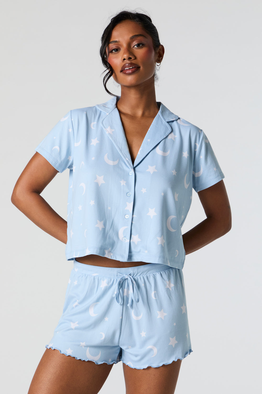 Printed Button-Up Top and Short 2 Piece Pajama Set Printed Button-Up Top and Short 2 Piece Pajama Set 7