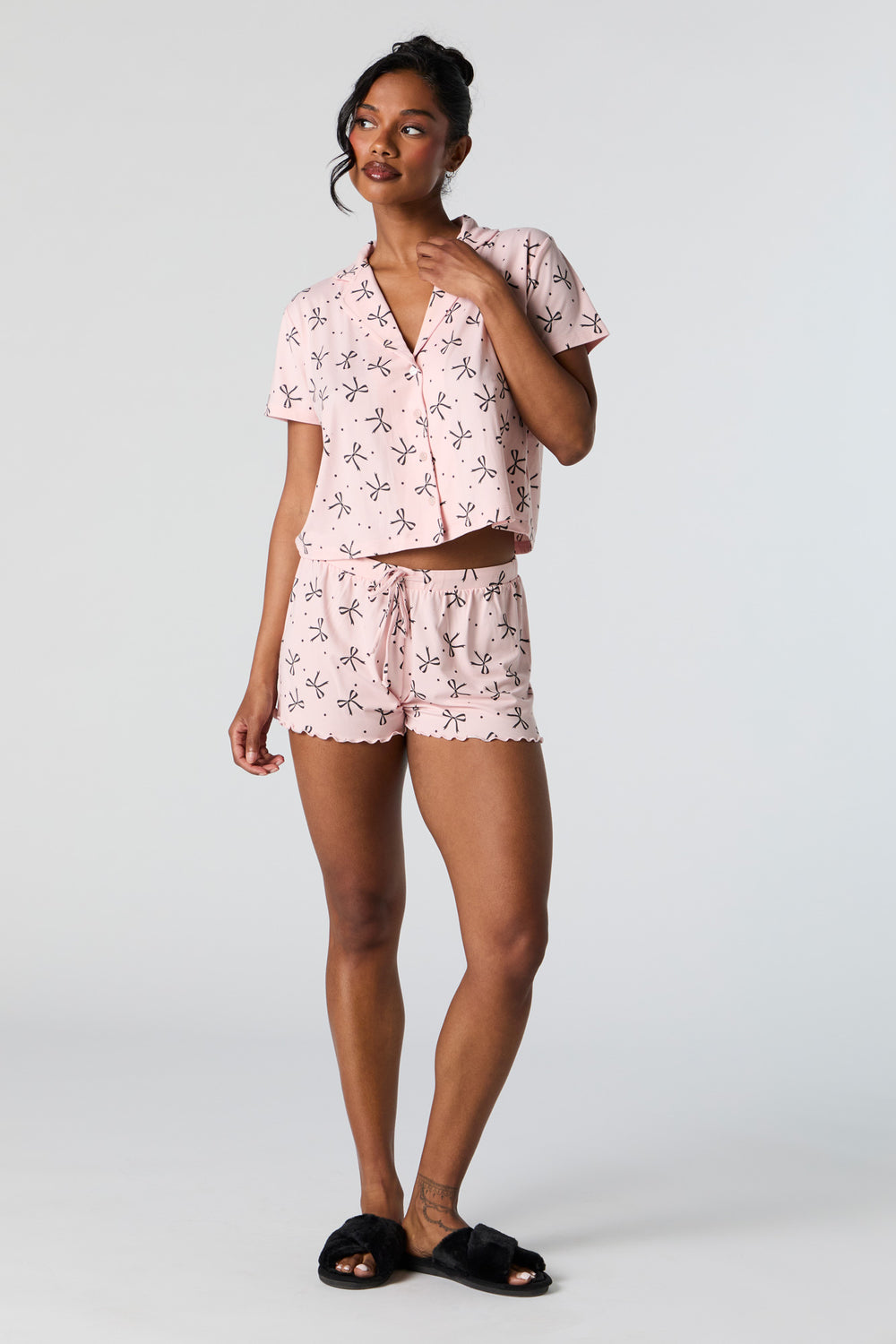 Printed Button-Up Top and Short 2 Piece Pajama Set Printed Button-Up Top and Short 2 Piece Pajama Set 12