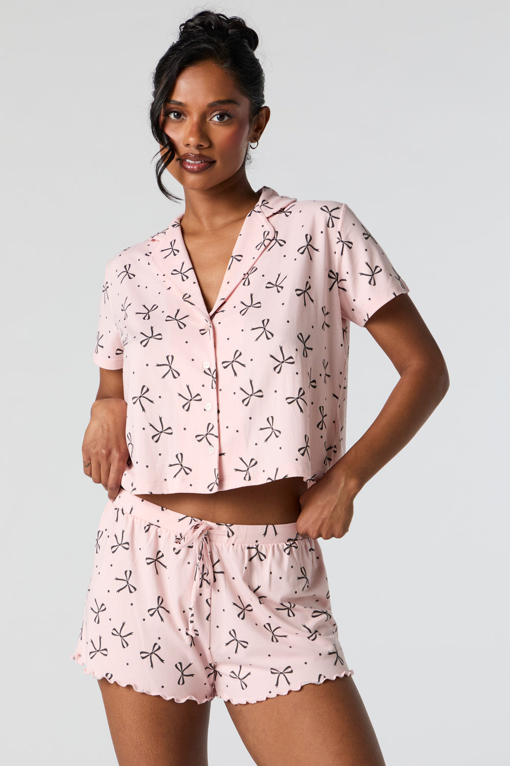 Printed Button-Up Top and Short 2 Piece Pajama Set Printed Button-Up Top and Short 2 Piece Pajama Set 10