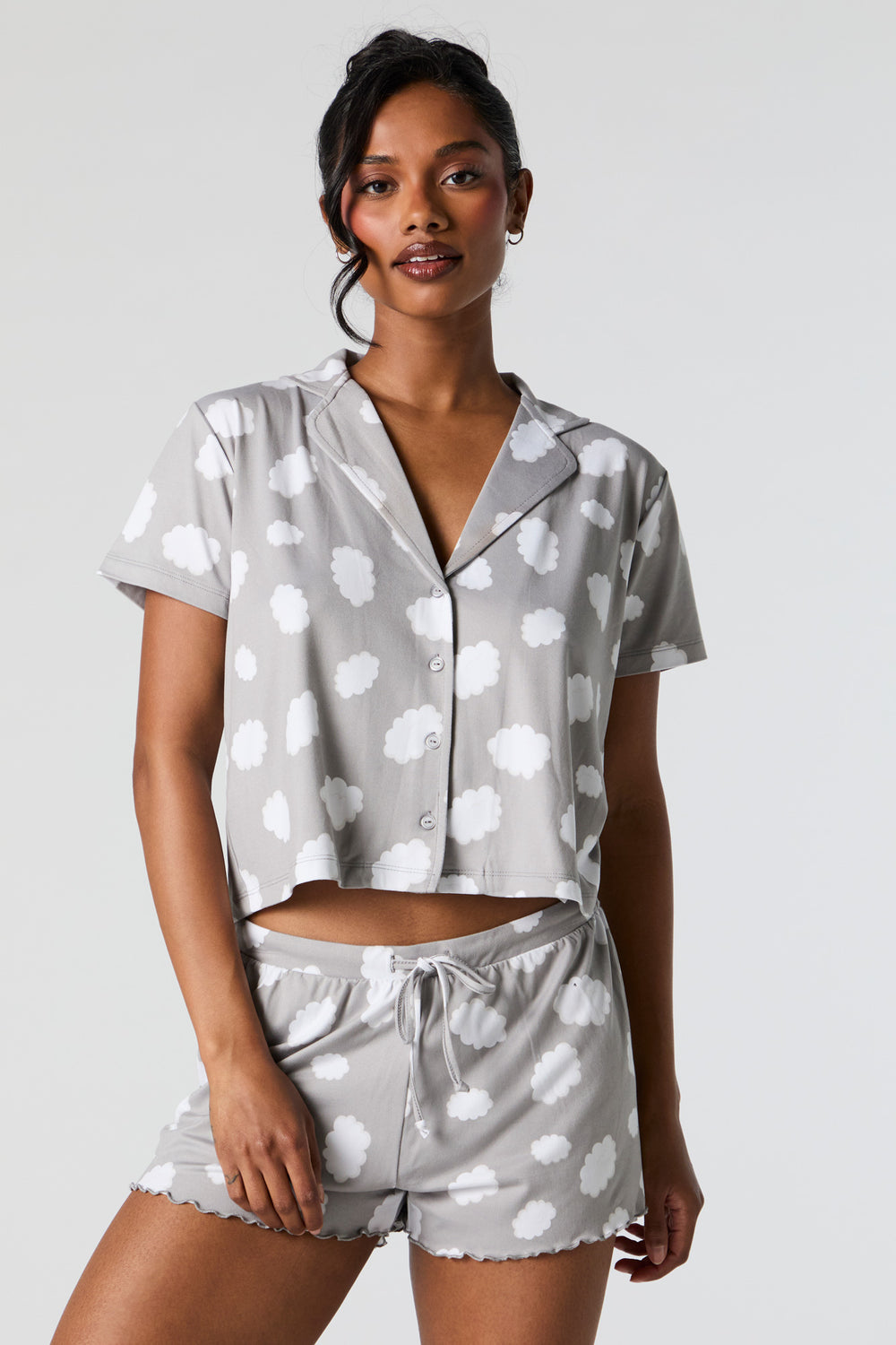 Printed Button-Up Top and Short 2 Piece Pajama Set Printed Button-Up Top and Short 2 Piece Pajama Set 13