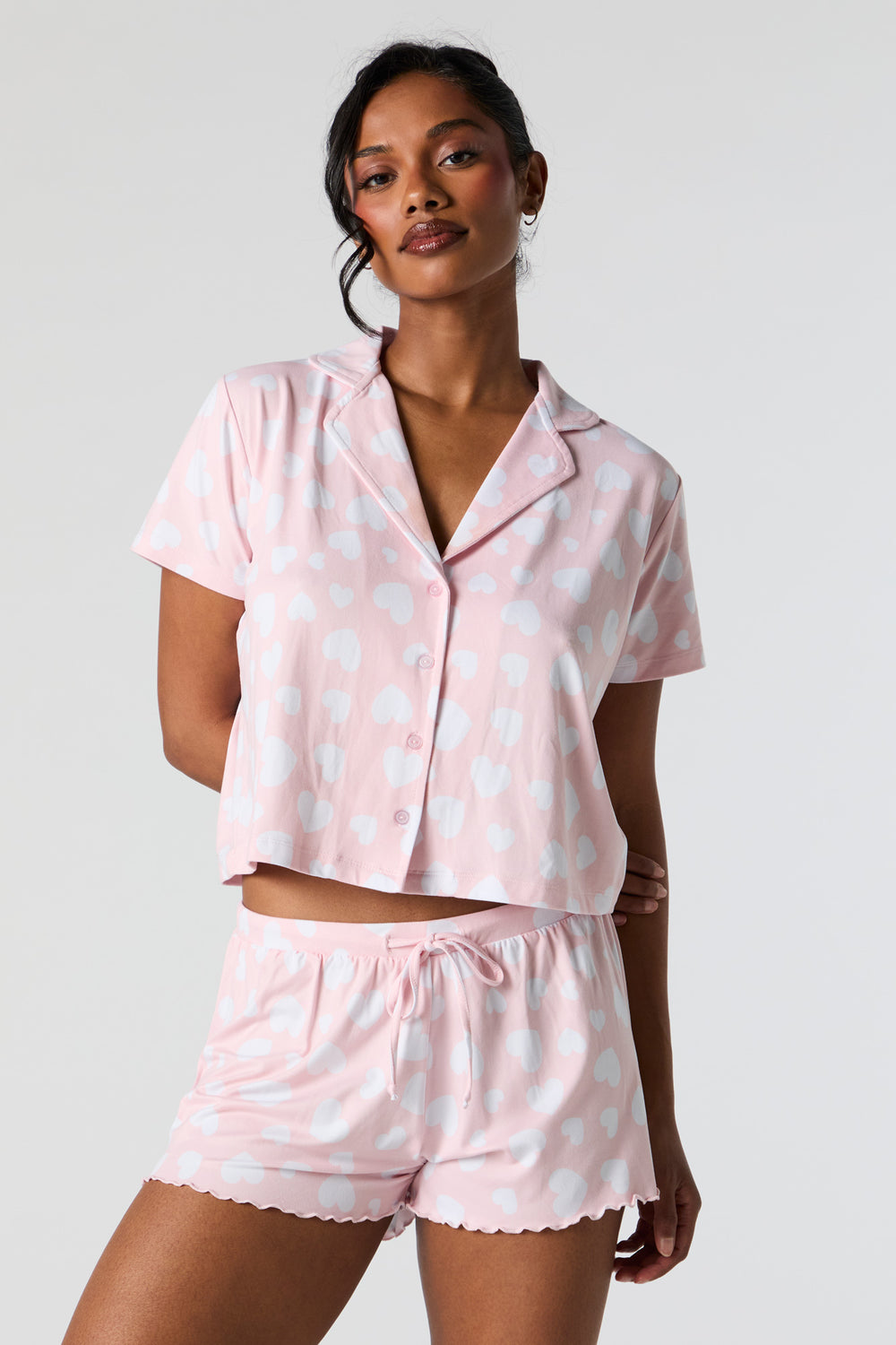 Printed Button-Up Top and Short 2 Piece Pajama Set Printed Button-Up Top and Short 2 Piece Pajama Set 16