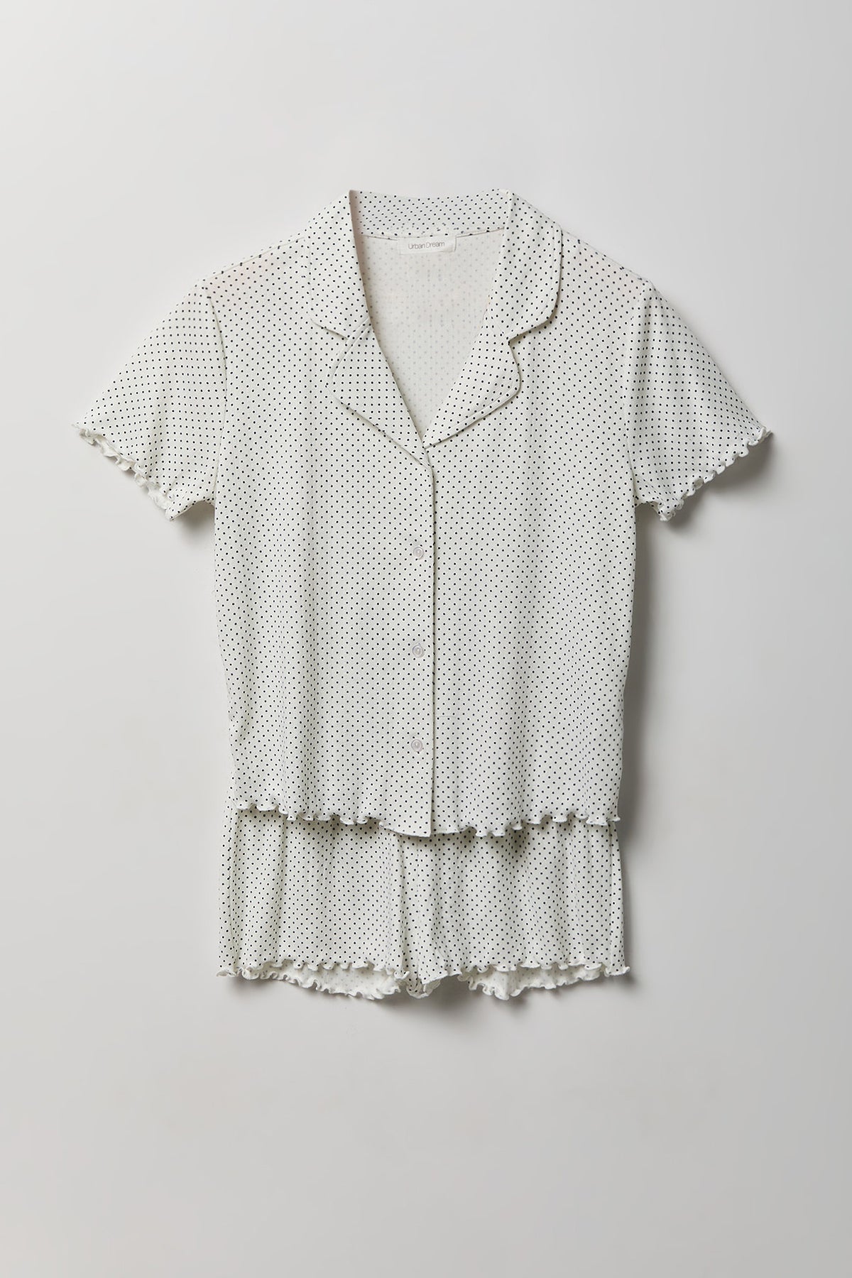 Alt View 5. Pointelle Button-Up Top & Short Pajama Set - White
