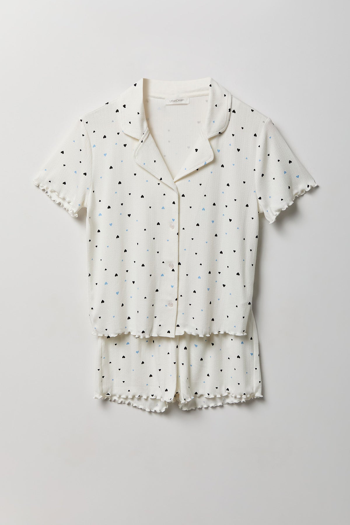 Alt View 5. Pointelle Button-Up Top & Short Pajama Set - Ivory
