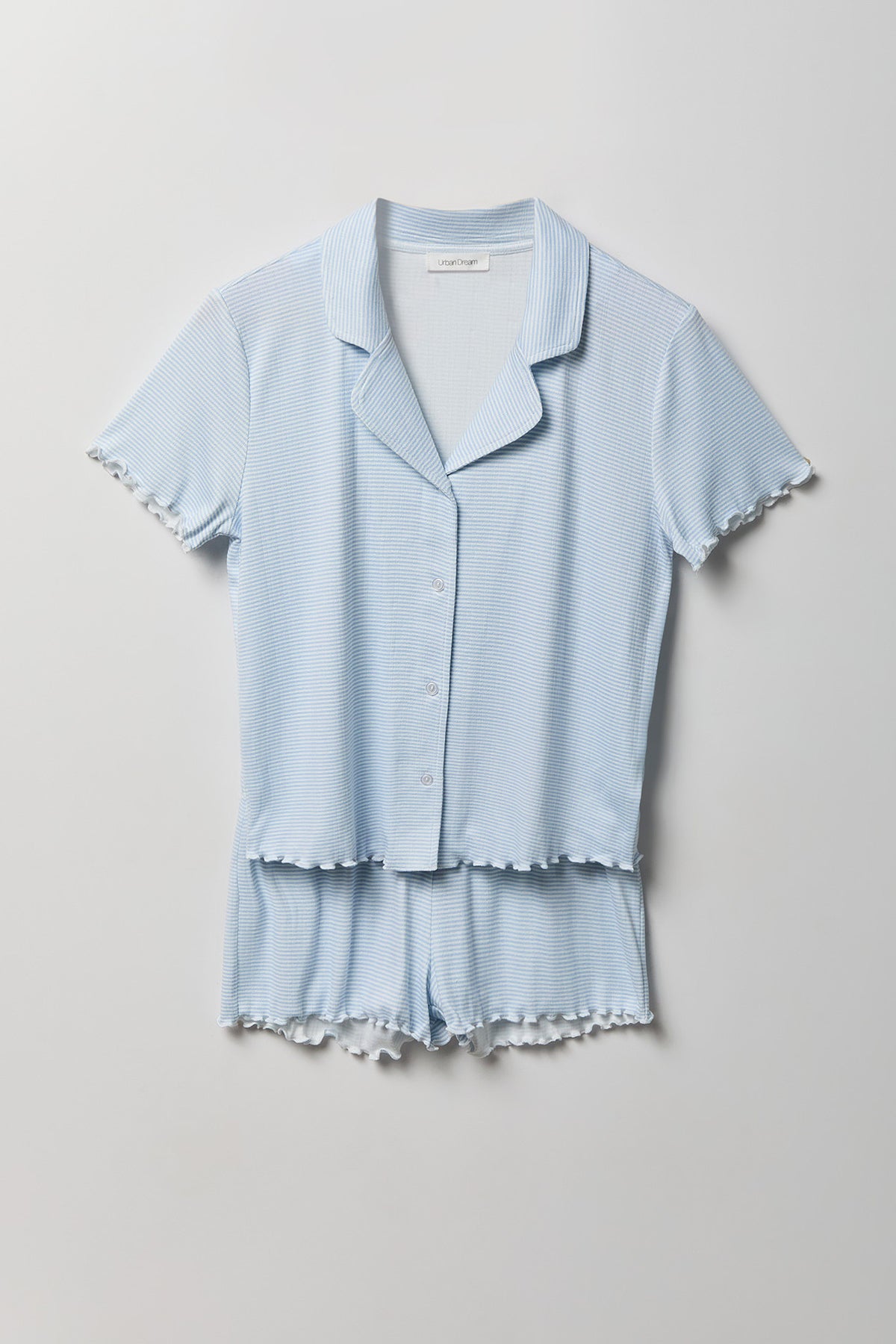 Alt View 5. Pointelle Button-Up Top & Short Pajama Set - Light Blue