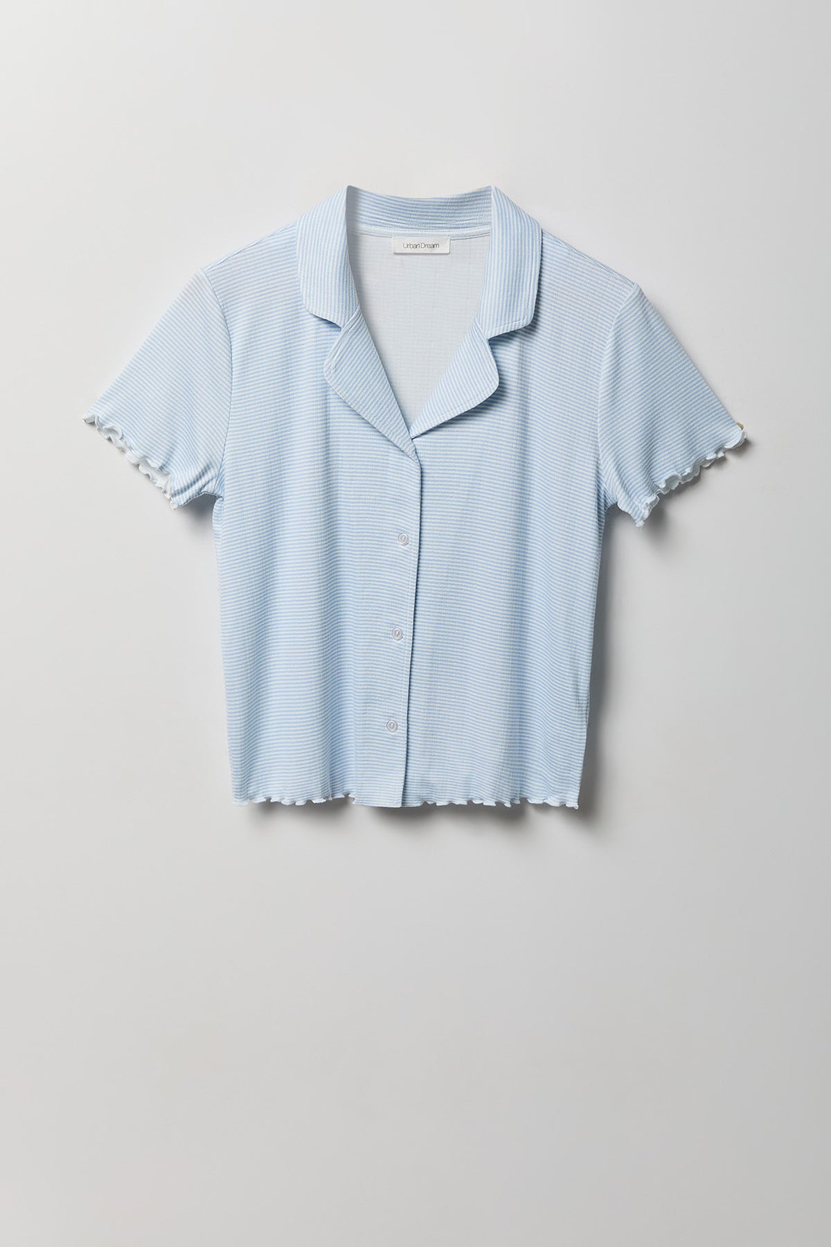 Alt View 6. Pointelle Button-Up Top & Short Pajama Set - Light Blue