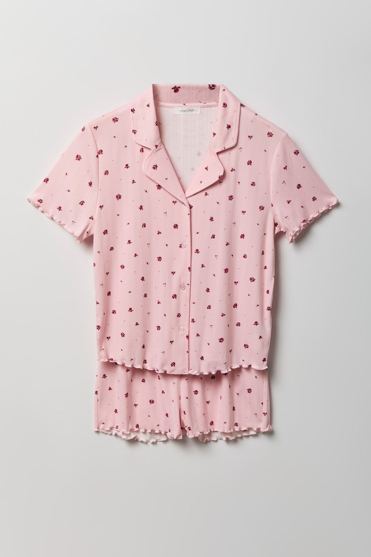 Alt View 5. Pointelle Button-Up Top & Short Pajama Set - Pink