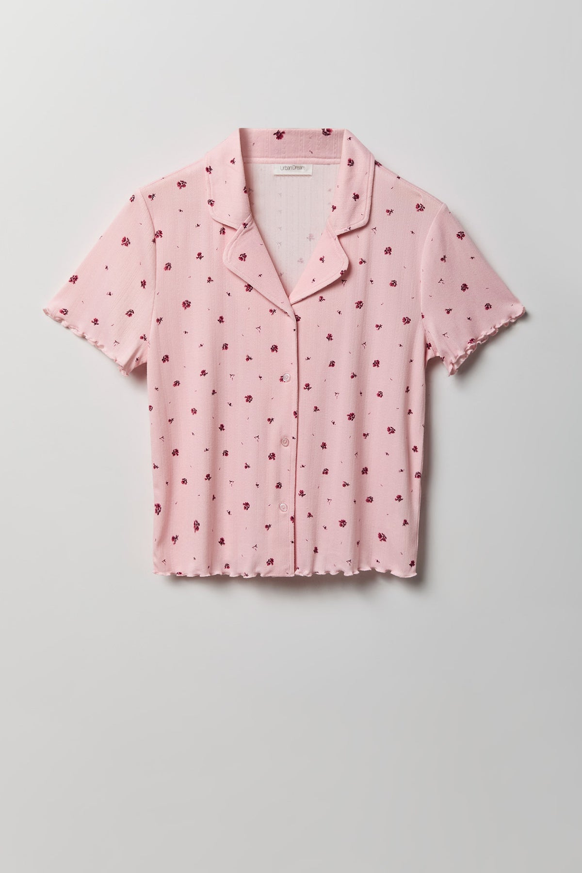 Alt View 6. Pointelle Button-Up Top & Short Pajama Set - Pink
