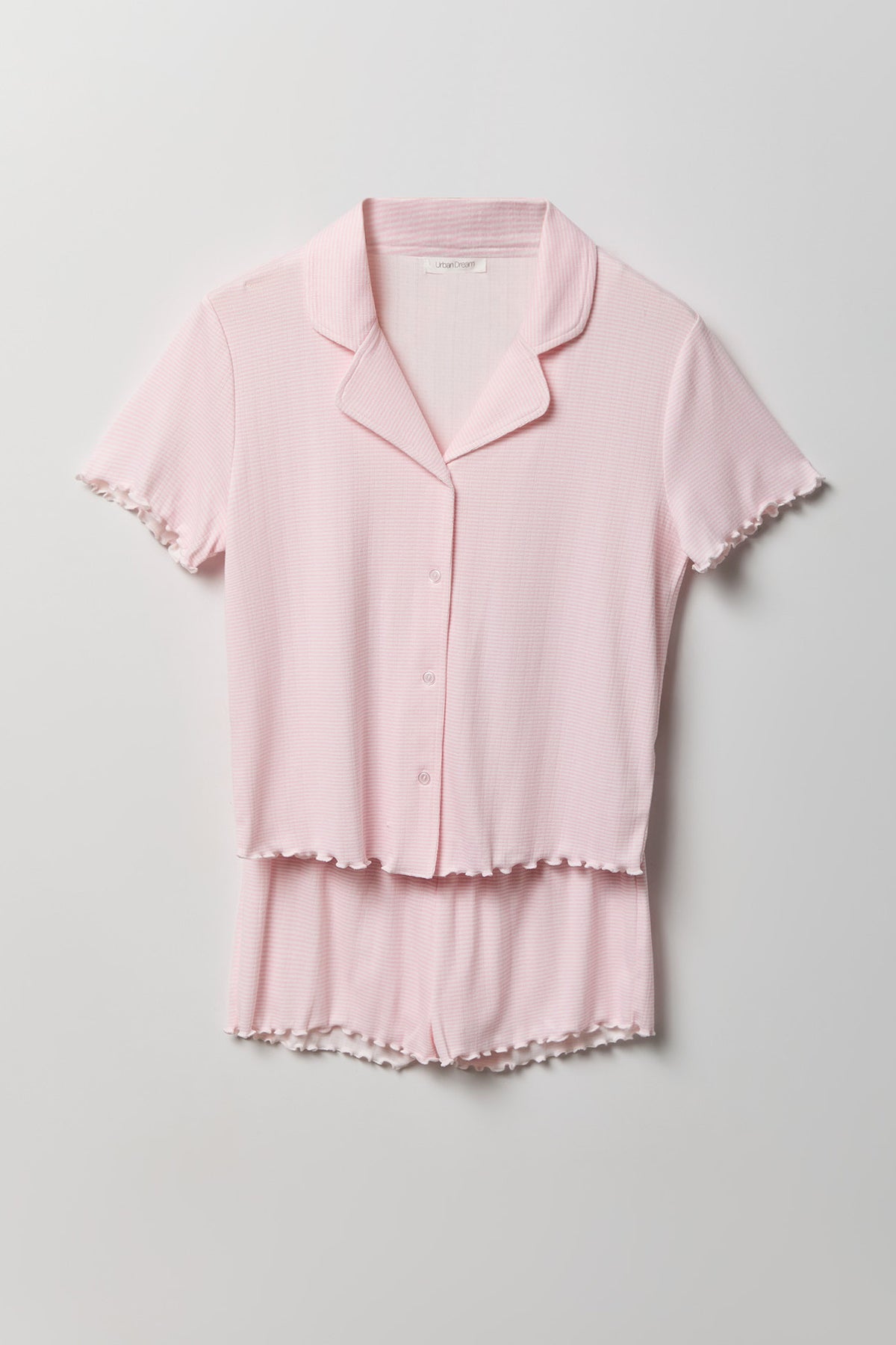 Alt View 5. Pointelle Button-Up Top & Short Pajama Set - Light Pink