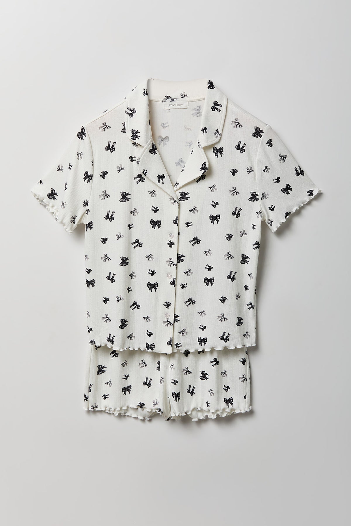 Alt View 5. Pointelle Button-Up Top & Short Pajama Set - Black with White