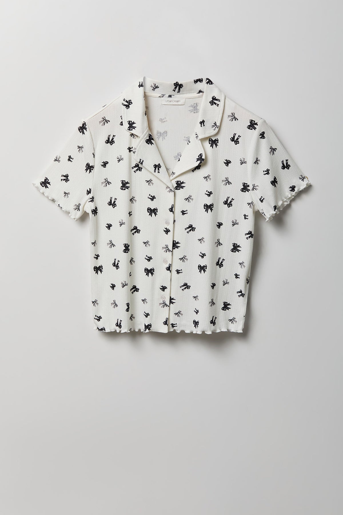 Alt View 6. Pointelle Button-Up Top & Short Pajama Set - Black with White