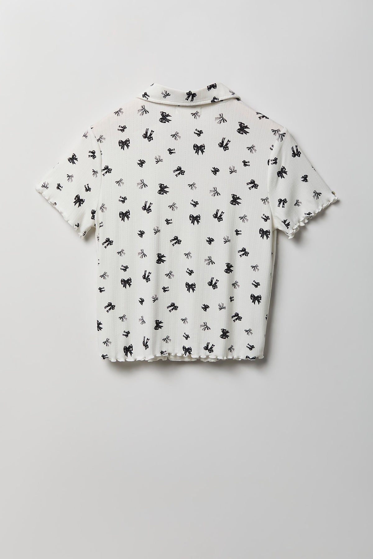 Alt View 7. Pointelle Button-Up Top & Short Pajama Set - Black with White
