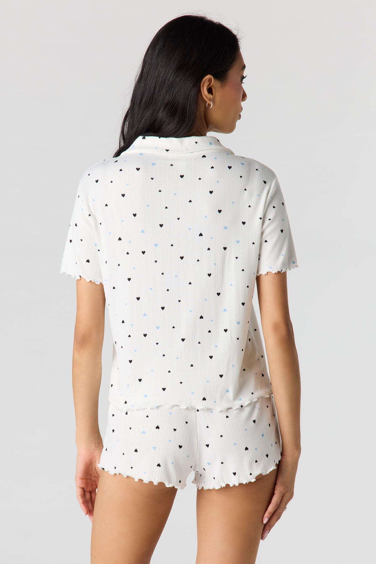 Alt View 2. Pointelle Button-Up Top & Short Pajama Set - Ivory
