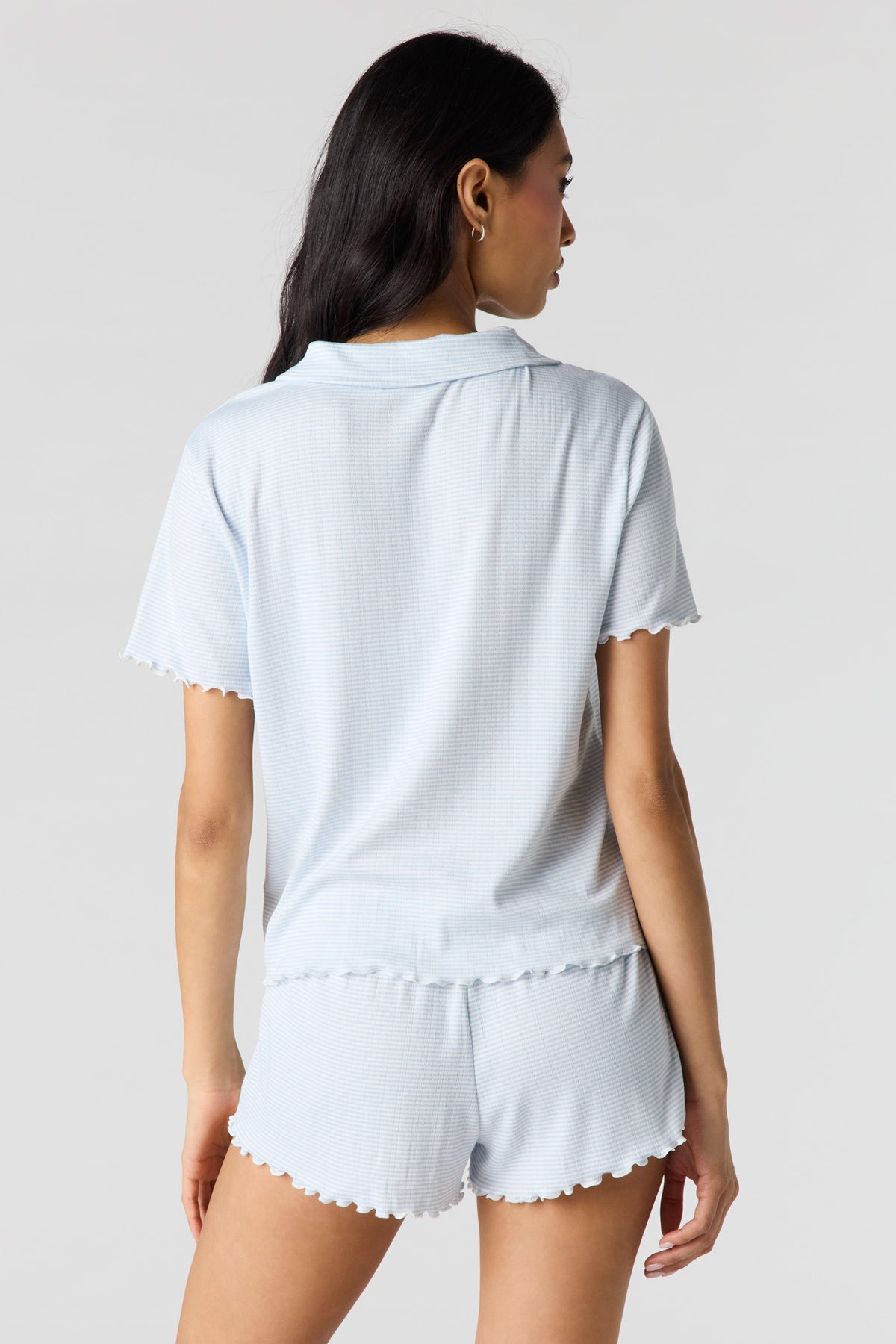 Alt View 2. Pointelle Button-Up Top & Short Pajama Set - Light Blue