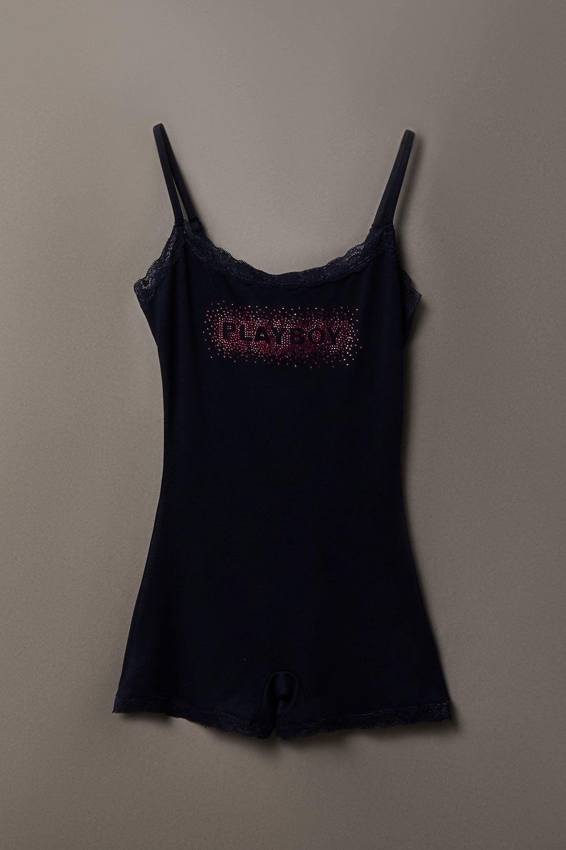 Playboy Graphic Lace Trim Romper - Navy