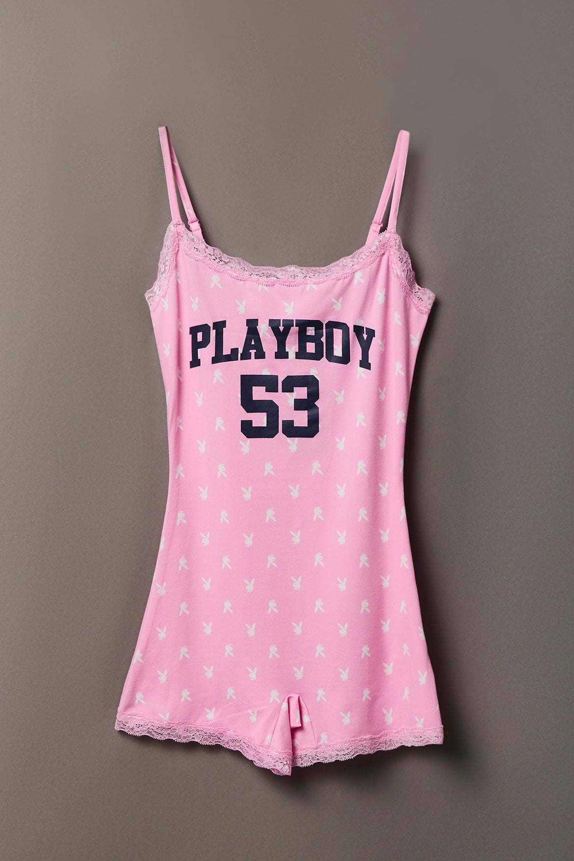 Playboy Graphic Lace Trim Romper - Pink