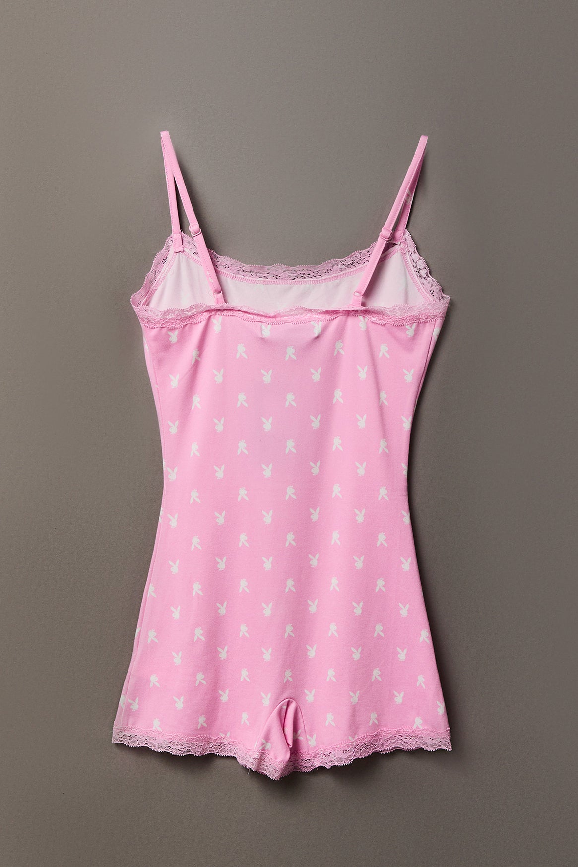 Alt View 2. Playboy Graphic Lace Trim Romper - Pink