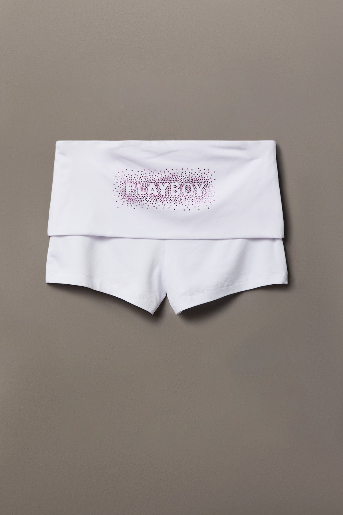 Alt View 5. Playboy Rhinestone Tank & Foldover Short Set - White