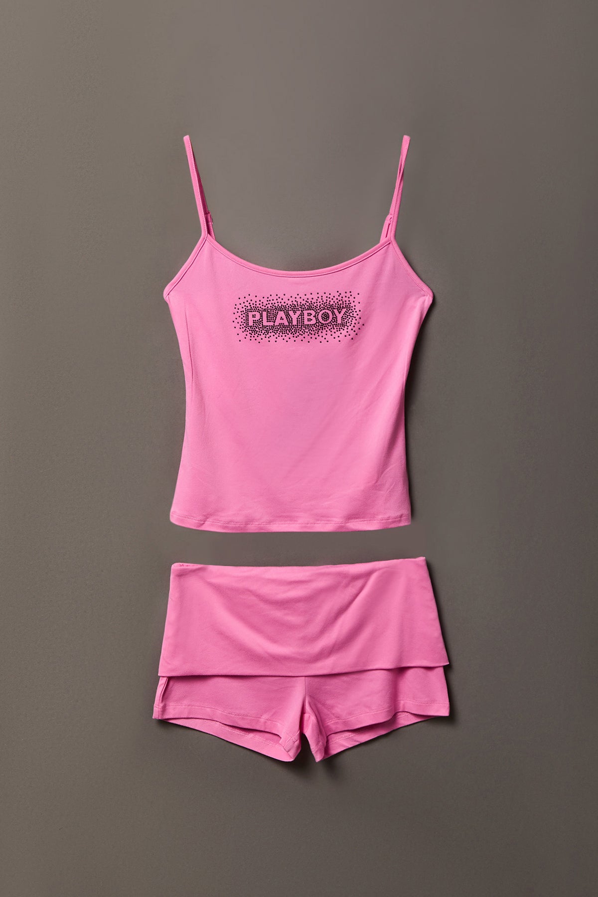 Alt View 11. Playboy Rhinestone Tank & Foldover Short Set - White