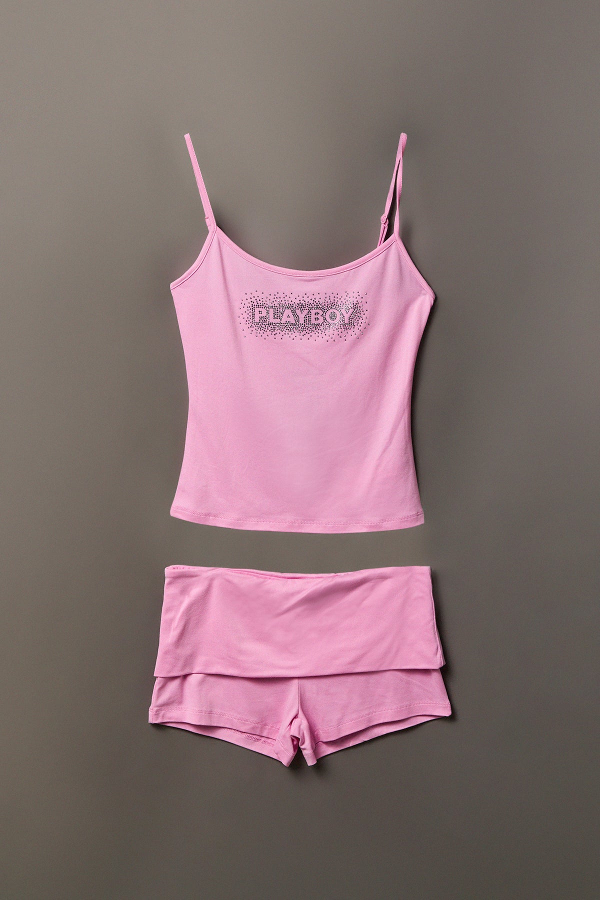 Alt View 16. Playboy Rhinestone Tank & Foldover Short Set - White