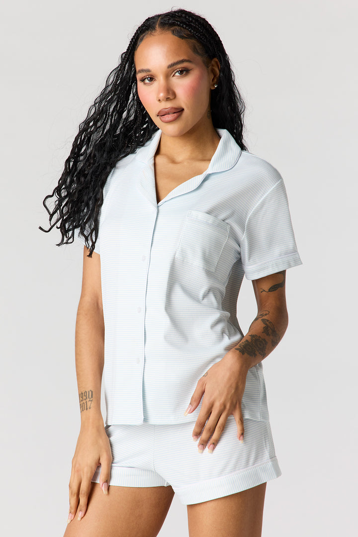 Button-Up Collared Top & Short Pajama Set