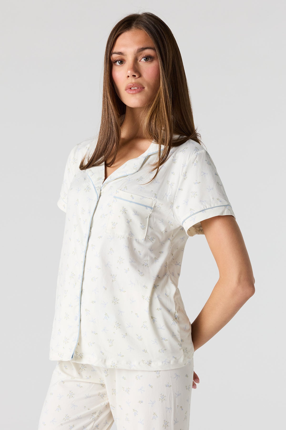 Alt View 2. Button-Up Top & Pant Pajama Set - Ivory