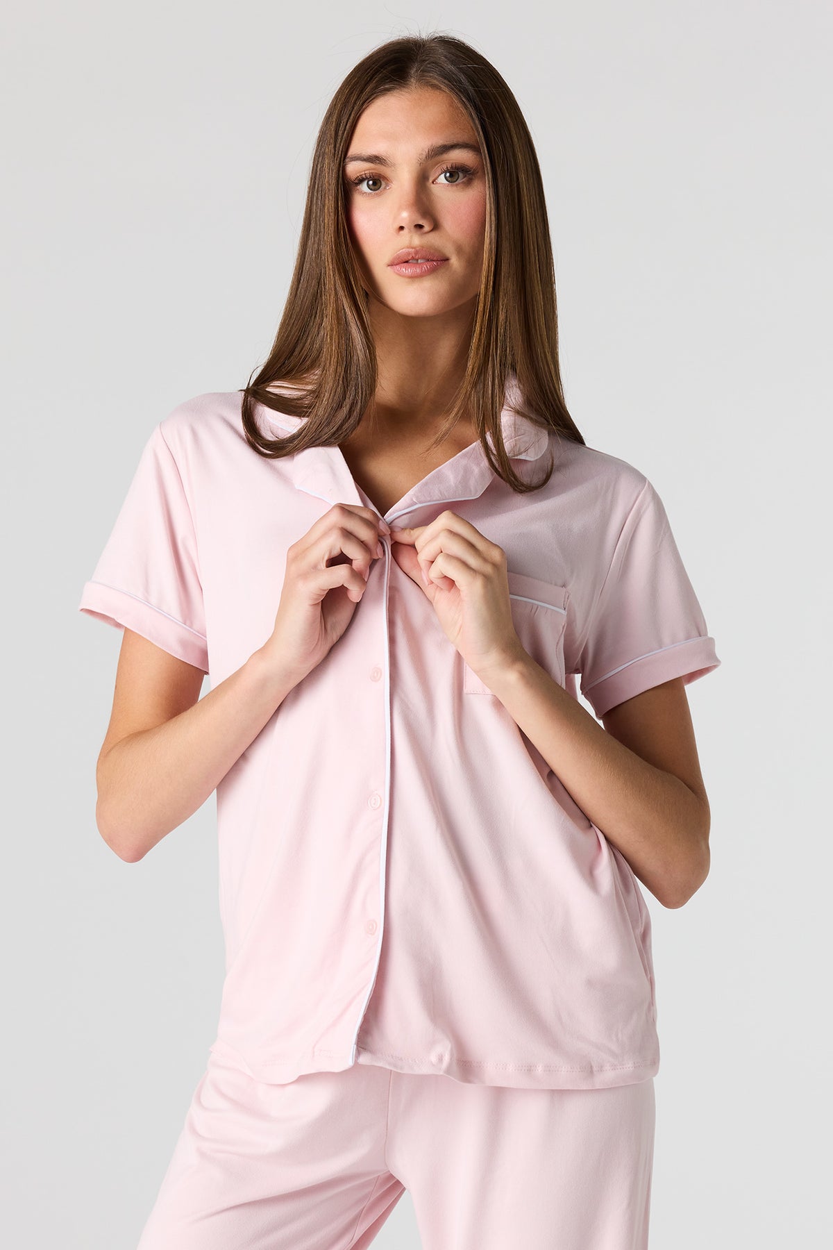 Alt View 2. Button-Up Top & Pant Pajama Set - Pink