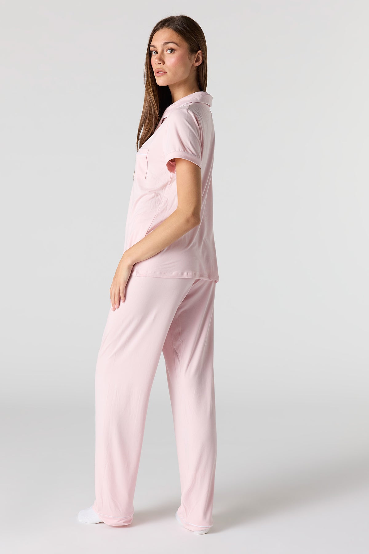 Alt View 4. Button-Up Top & Pant Pajama Set - Pink