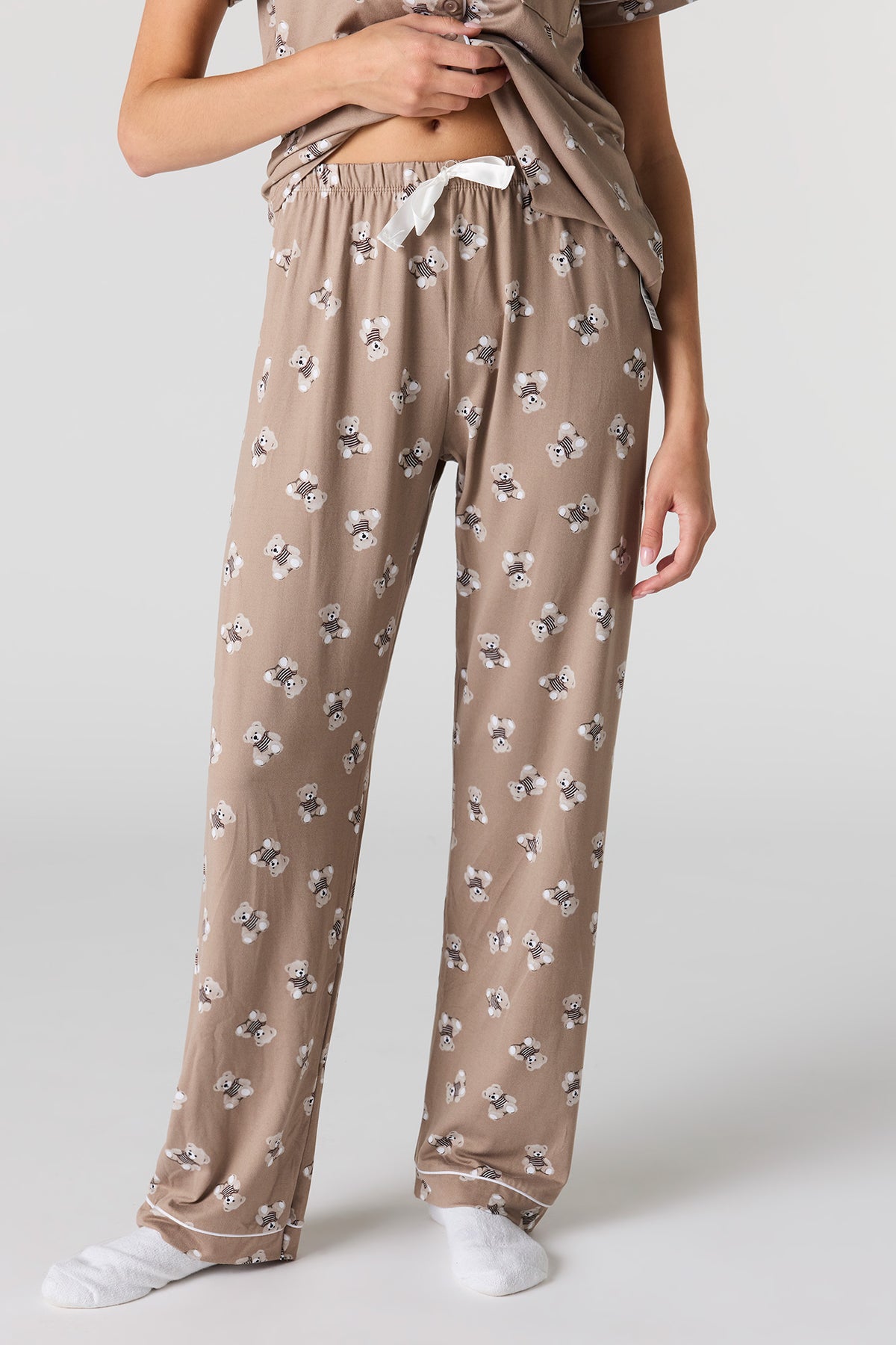 Alt View 3. Button-Up Top & Pant Pajama Set - Taupe