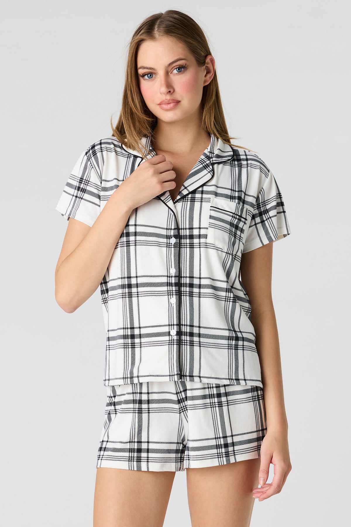 Button-Up Top & Short Pajama Set - White