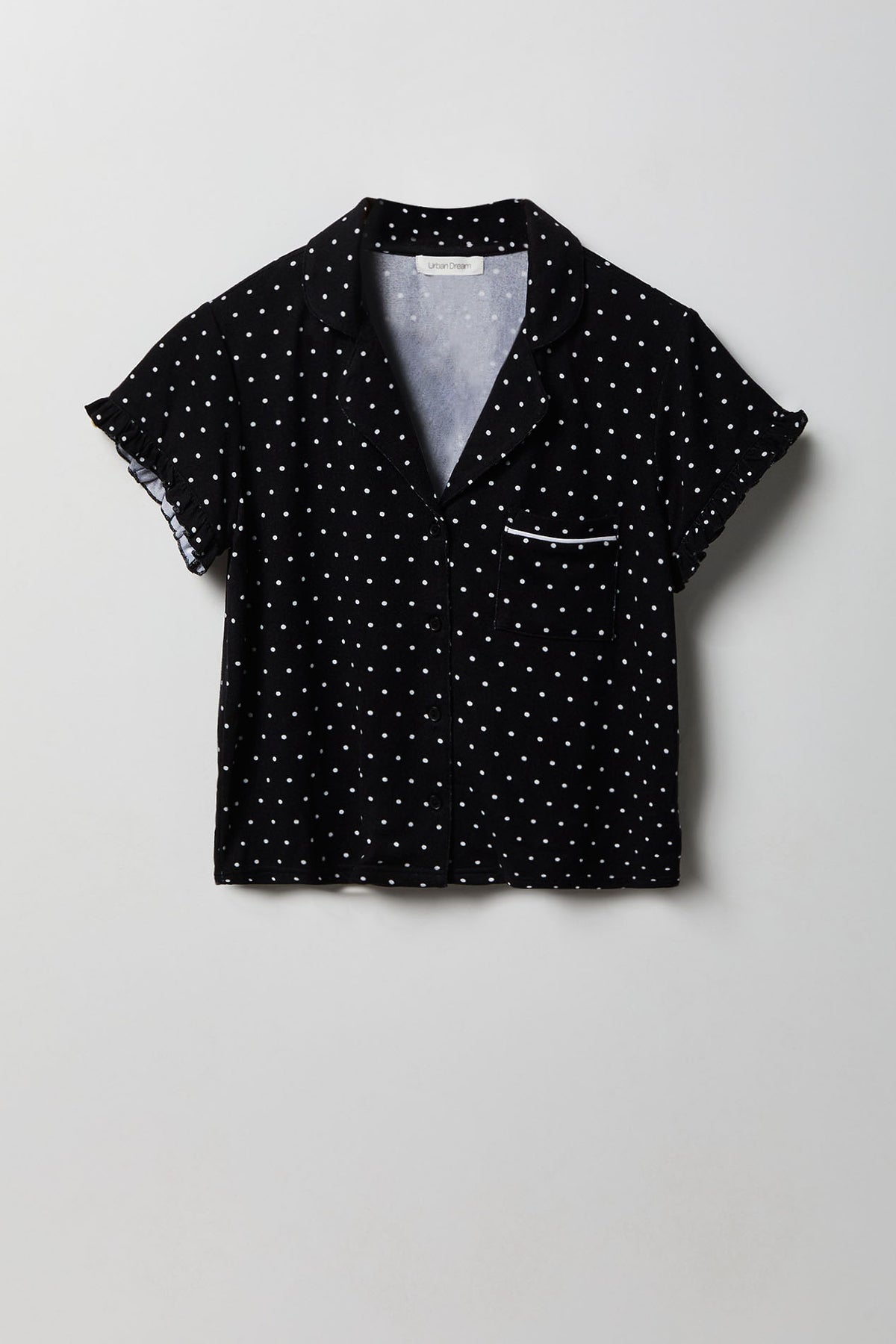Alt View 2. Ruffle Button-Up Top & Short Pajama Set - Black