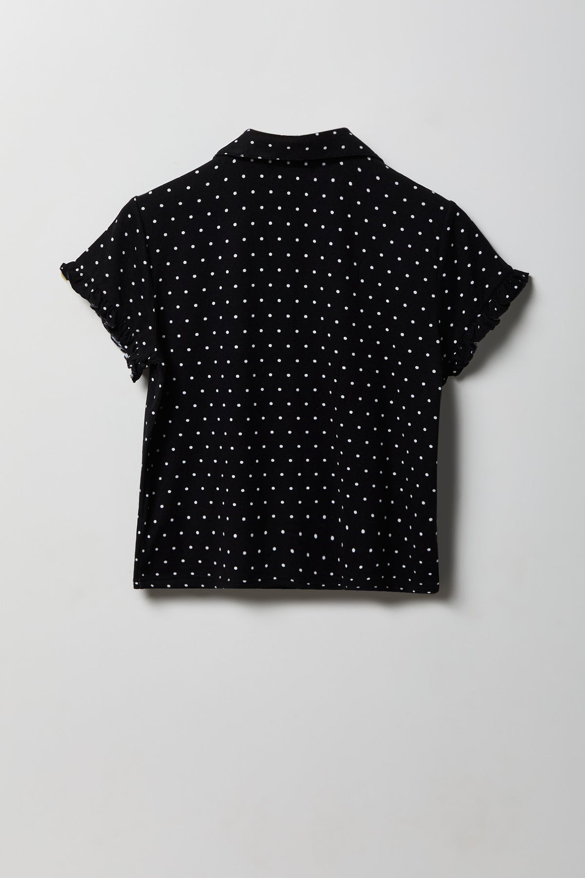 Alt View 3. Ruffle Button-Up Top & Short Pajama Set - Black