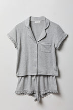 Ruffle Button-Up Top & Short Pajama Set