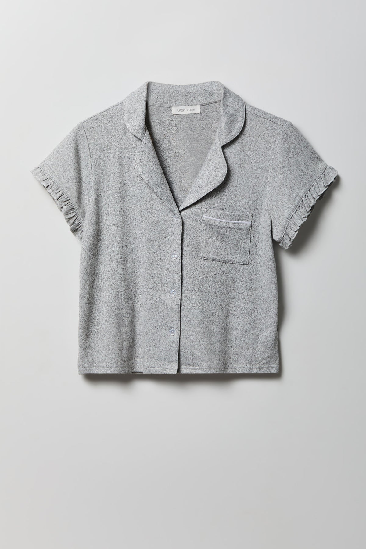 Alt View 2. Ruffle Button-Up Top & Short Pajama Set - Heather Grey