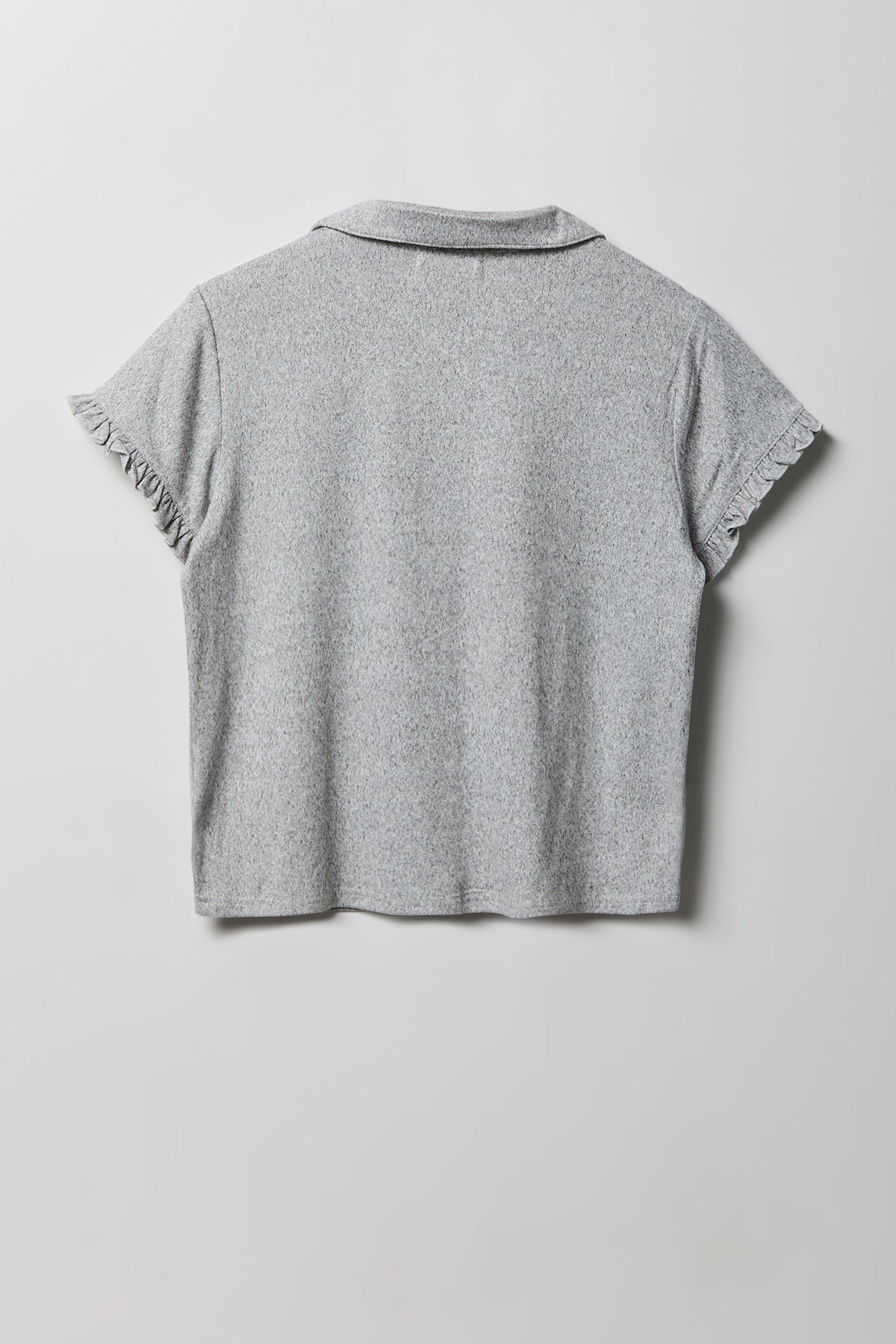 Alt View 3. Ruffle Button-Up Top & Short Pajama Set - Heather Grey